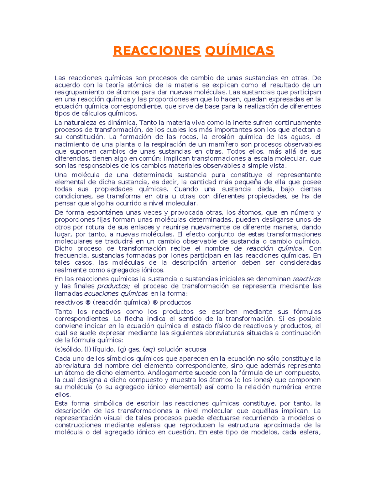 Reacciones Quimicas Y Equilibrio Quimico - REACCIONES QUÍMICAS Las ...