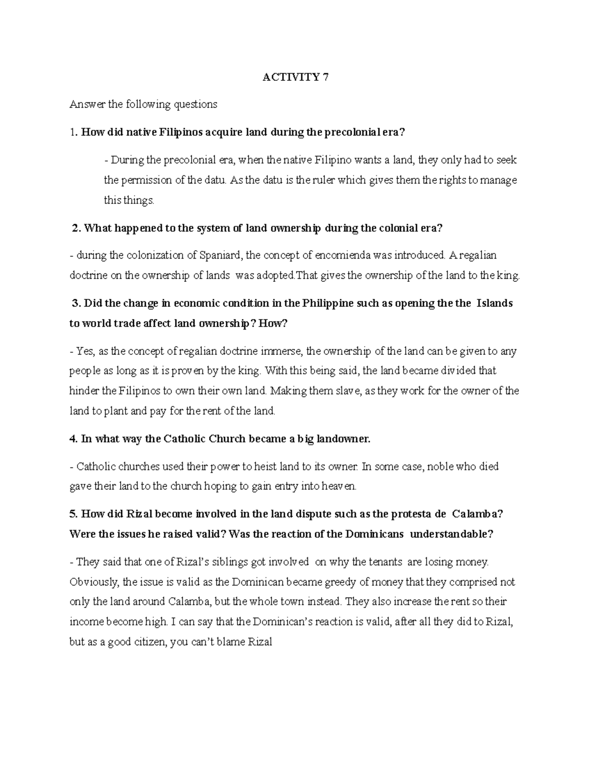 M7 - Chapter 7 - ACTIVITY 7 Answer the following questions How did ...