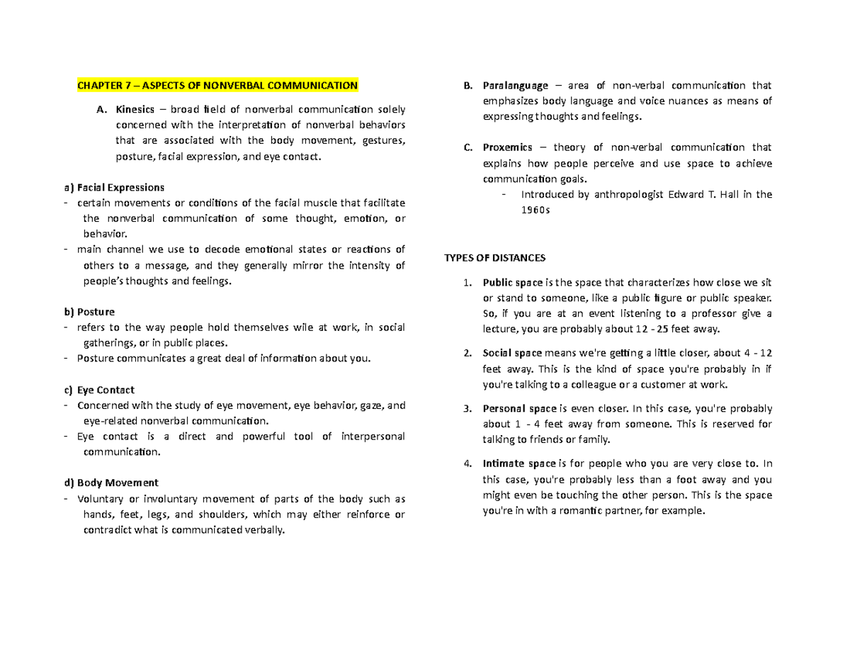 Chapter 7 - Aspects Of Nonverbal Communication GEC 005 - CHAPTER 7 ...