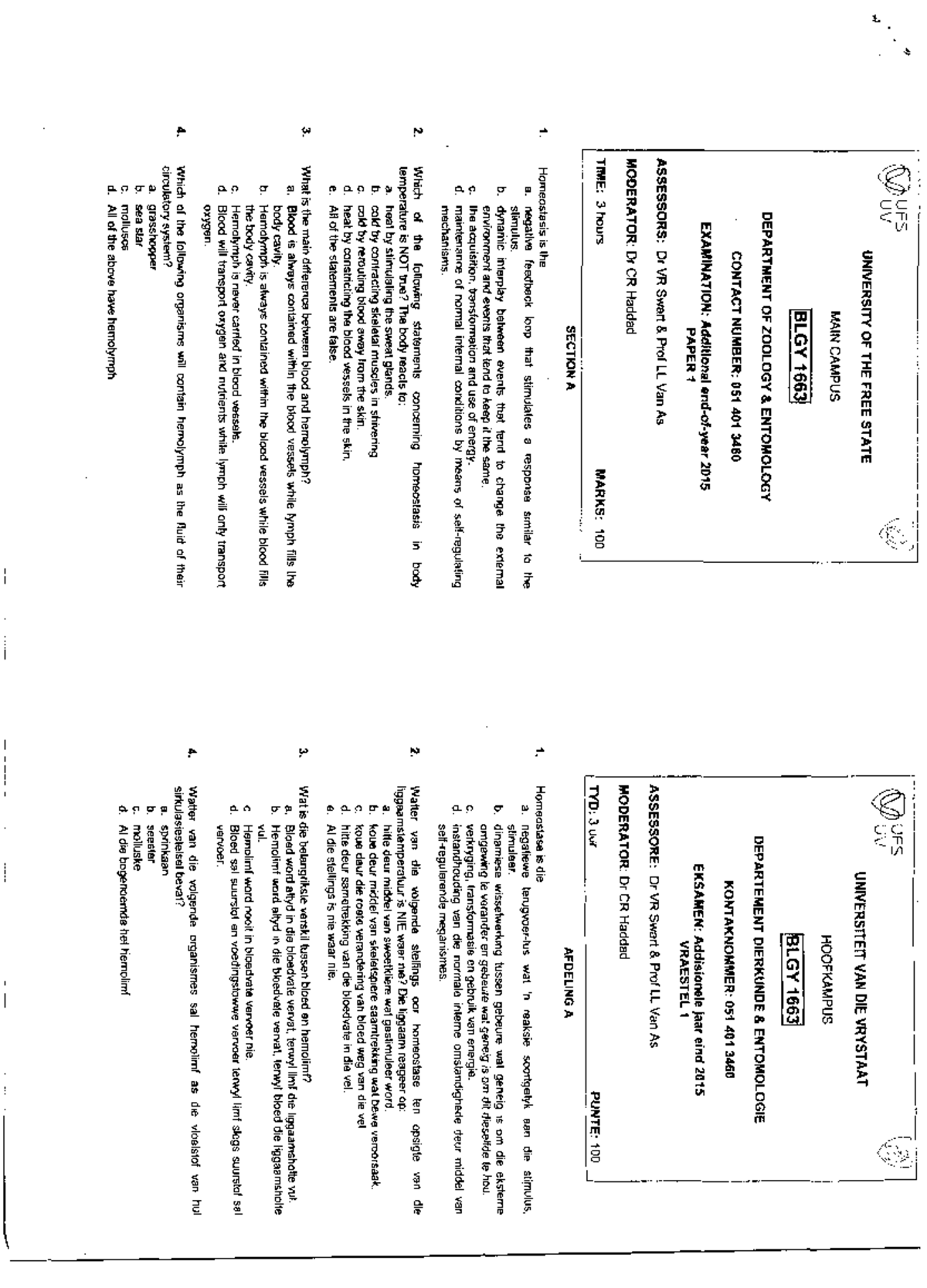 Exam February 2015, Questions - BLGY1663 - Studocu