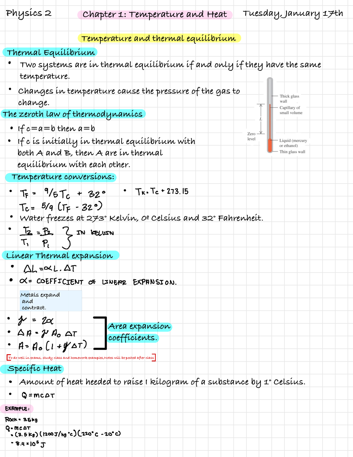 Physics II Chapter 1: Temperature And Heat Pt.2 - Physics 2 Tuesday ...