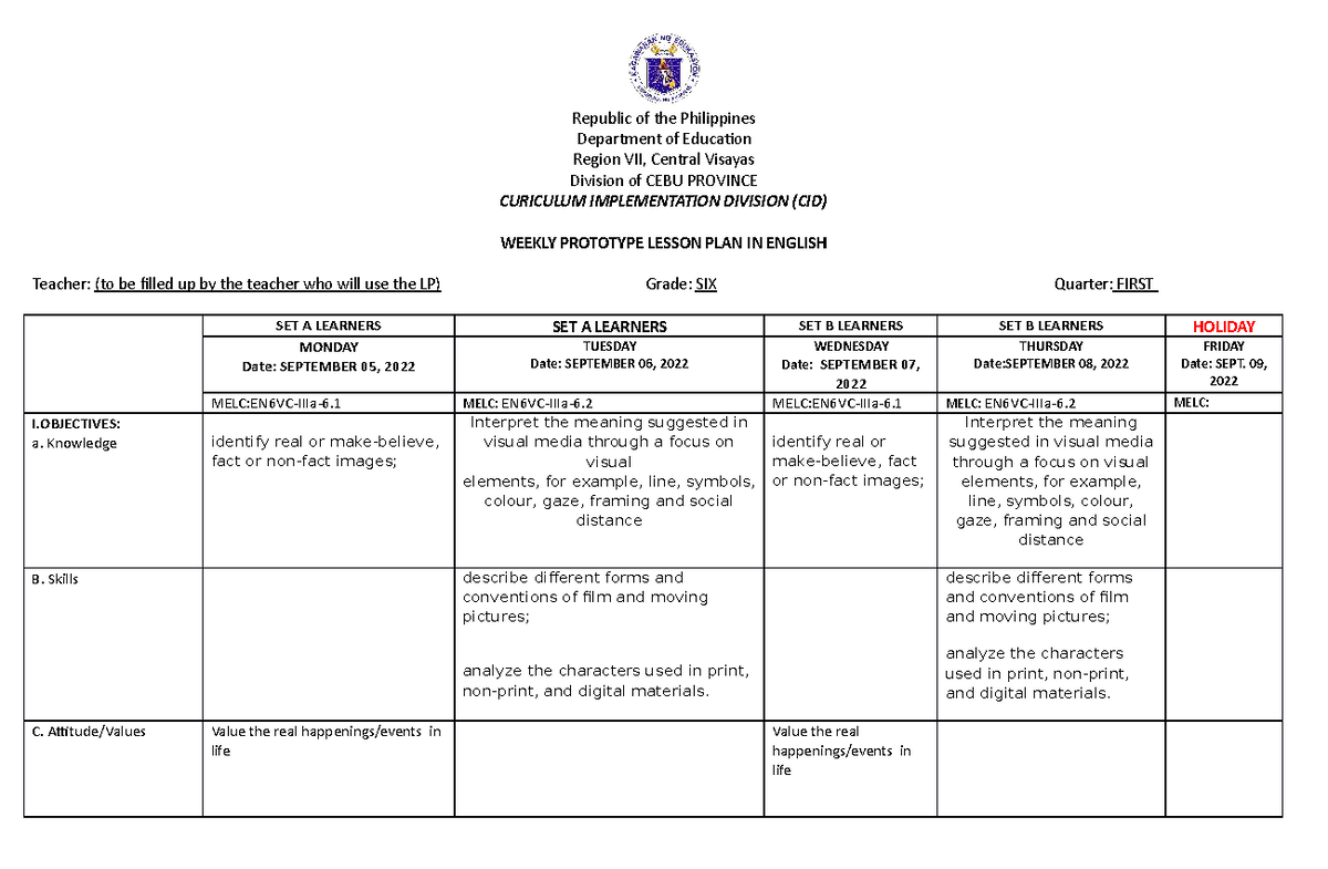 WPLP English Q1WK2 - Republic of the Philippines Department of ...