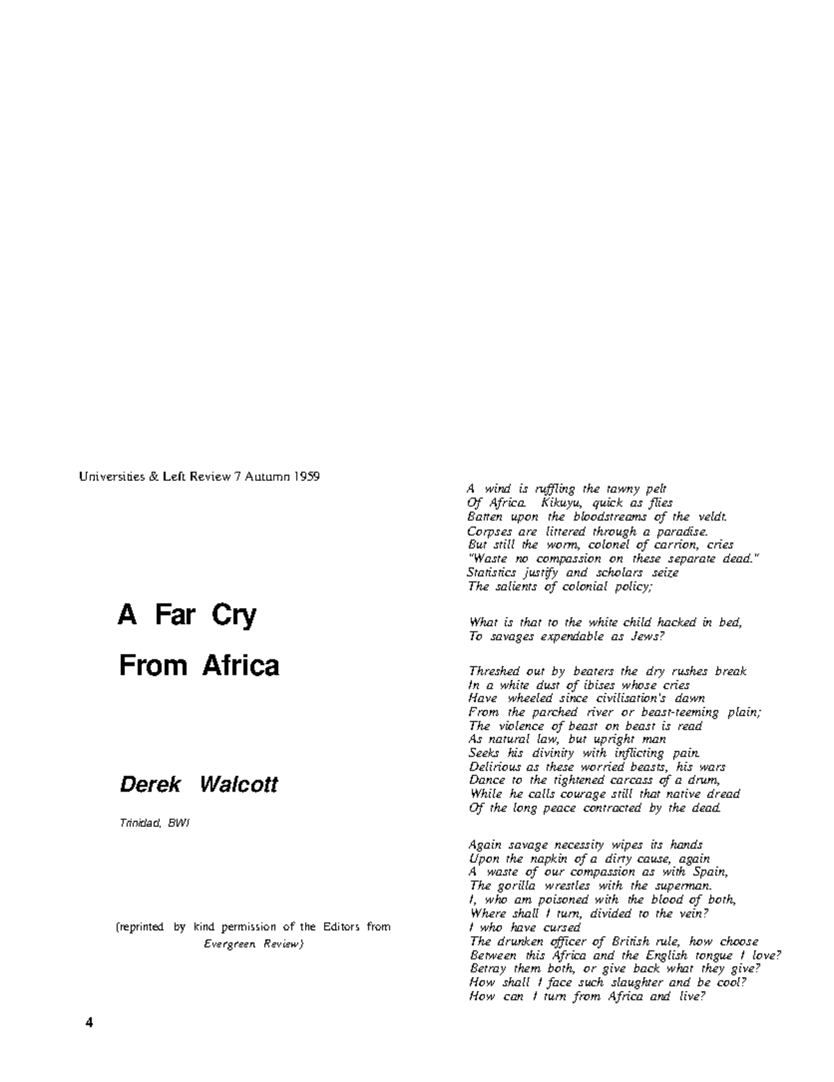 A Far Cry From Africa - A Far Cry From Africa Derek Walcott Trinidad ...