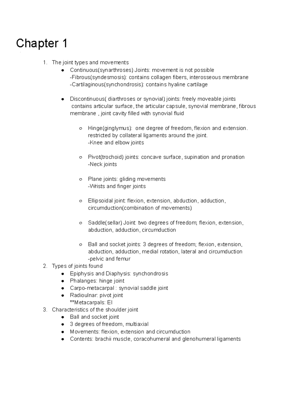 Exam 2 Study Guide Human Anatomy Spring - Chapter 1 The Joint Types And ...