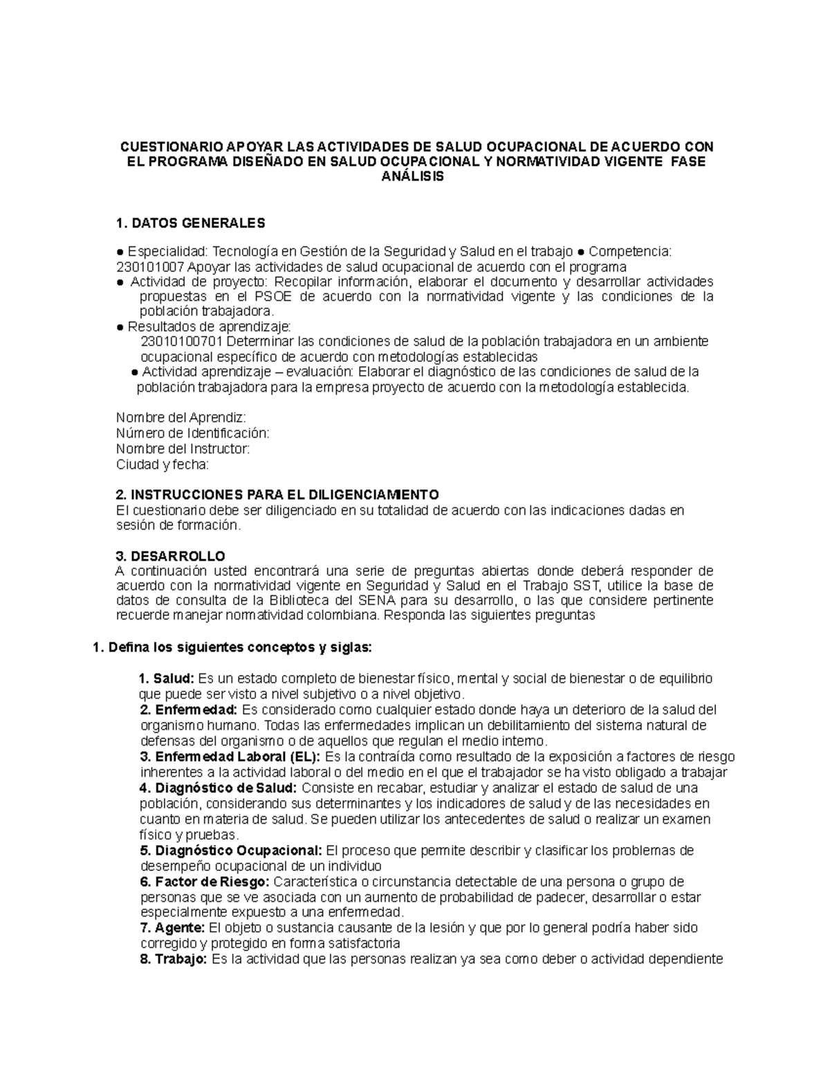 Cuestionario FASE Análisis Apoyar 1 - CUESTIONARIO APOYAR LAS ...