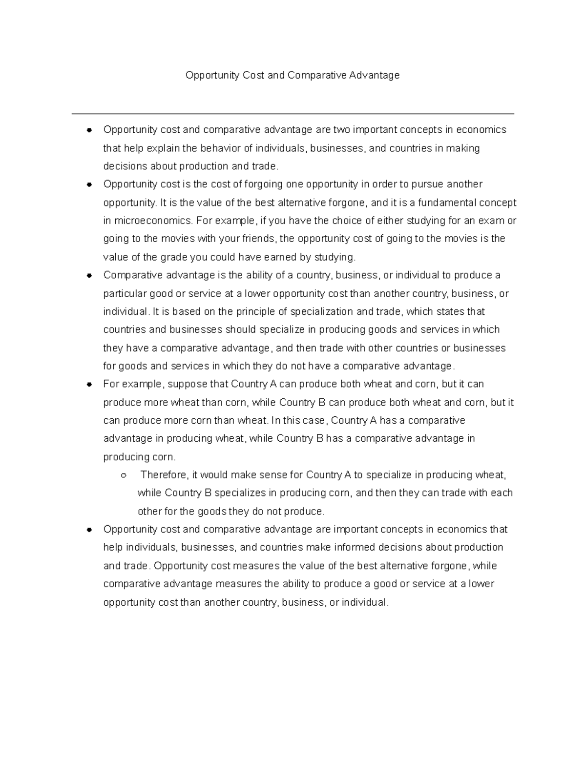 ECO 101 Opportunity Cost And Comparitive Advantage - Opportunity Cost ...