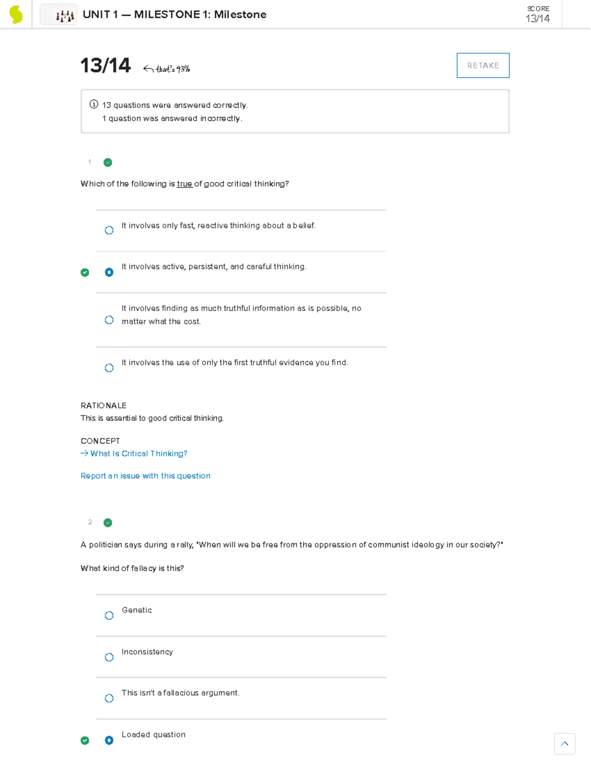 critical thinking milestone 1