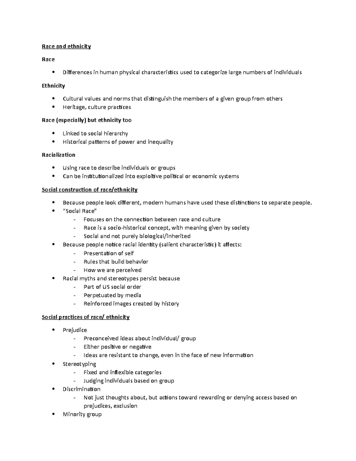 Sociology notes 3 - Race and ethnicity Race Differences in human ...