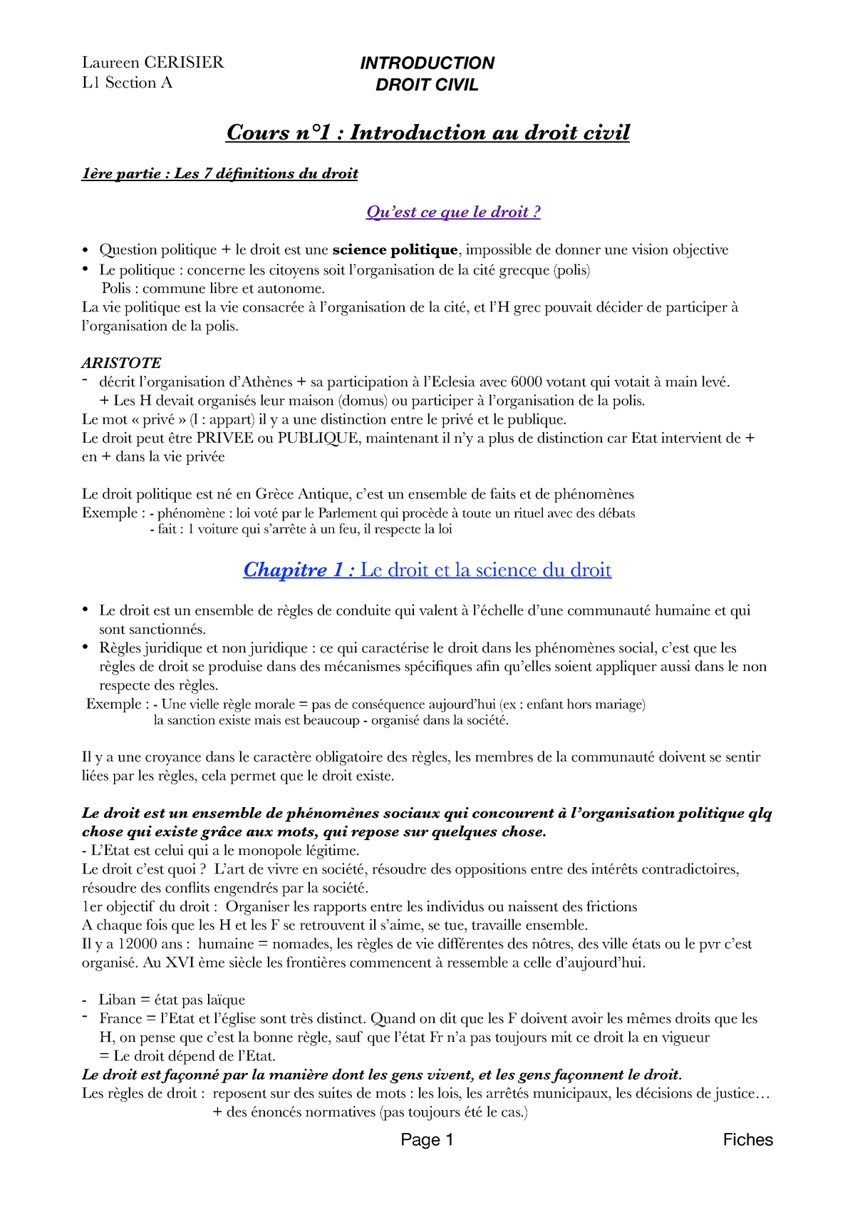 Introduction Au Droit Civil PDF - ####### L1 Section A ...