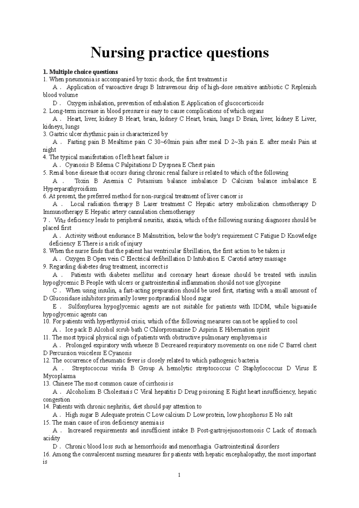 Nursing practice questions - Nursing practice questions Multiple choice ...
