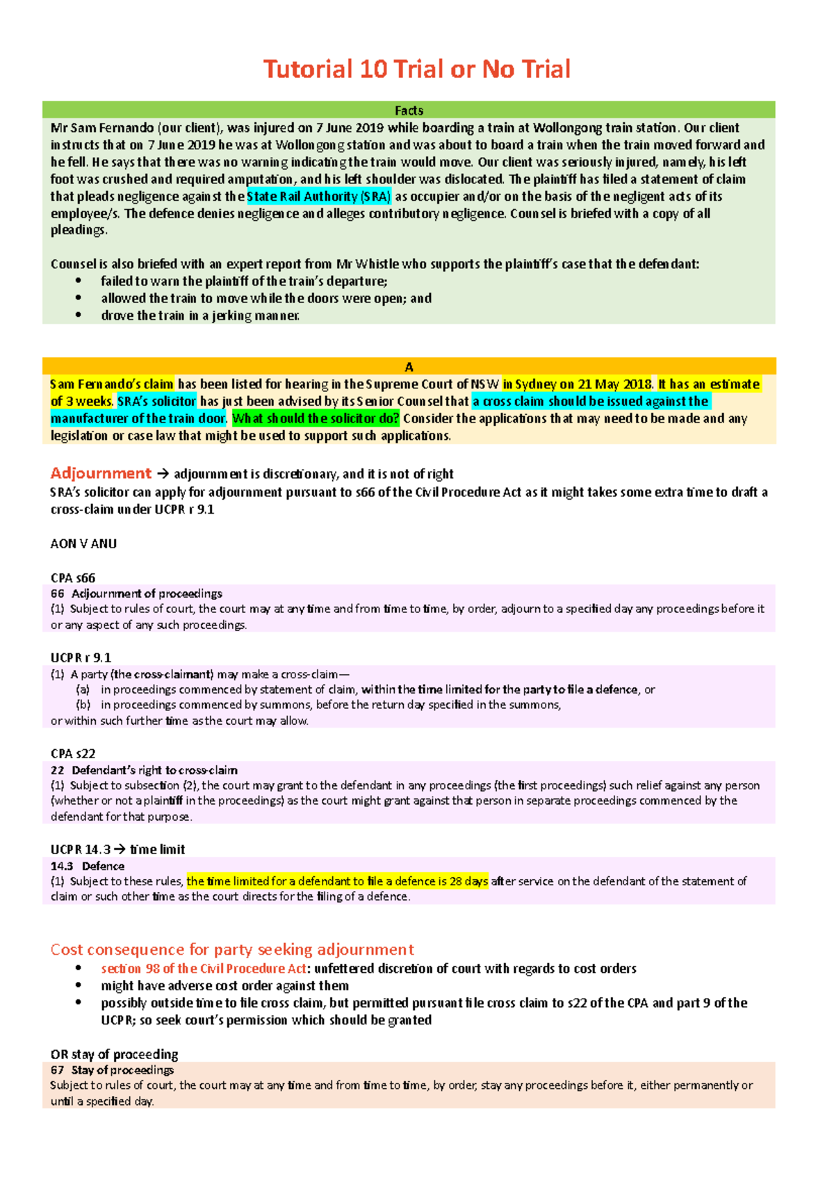 Civil Pro On-Call - detailed tutorial notes for topic 10 - Tutorial 10 ...