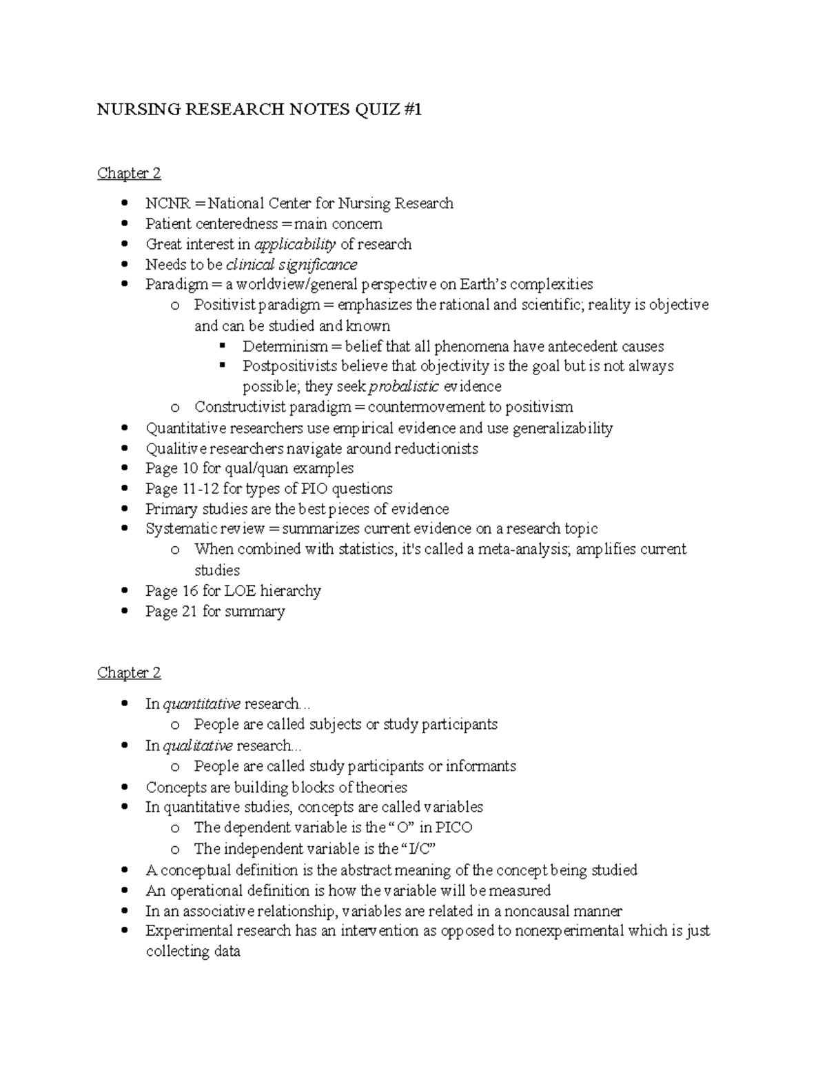 nursing research quiz questions