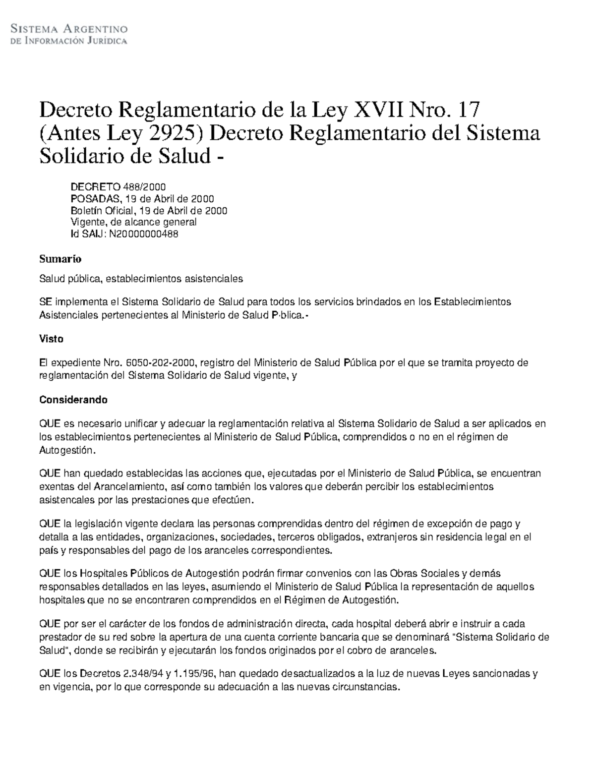 Decreto Reglamentario De La Ley XVII Nro. 17 (Antes Ley 2925) Decreto ...