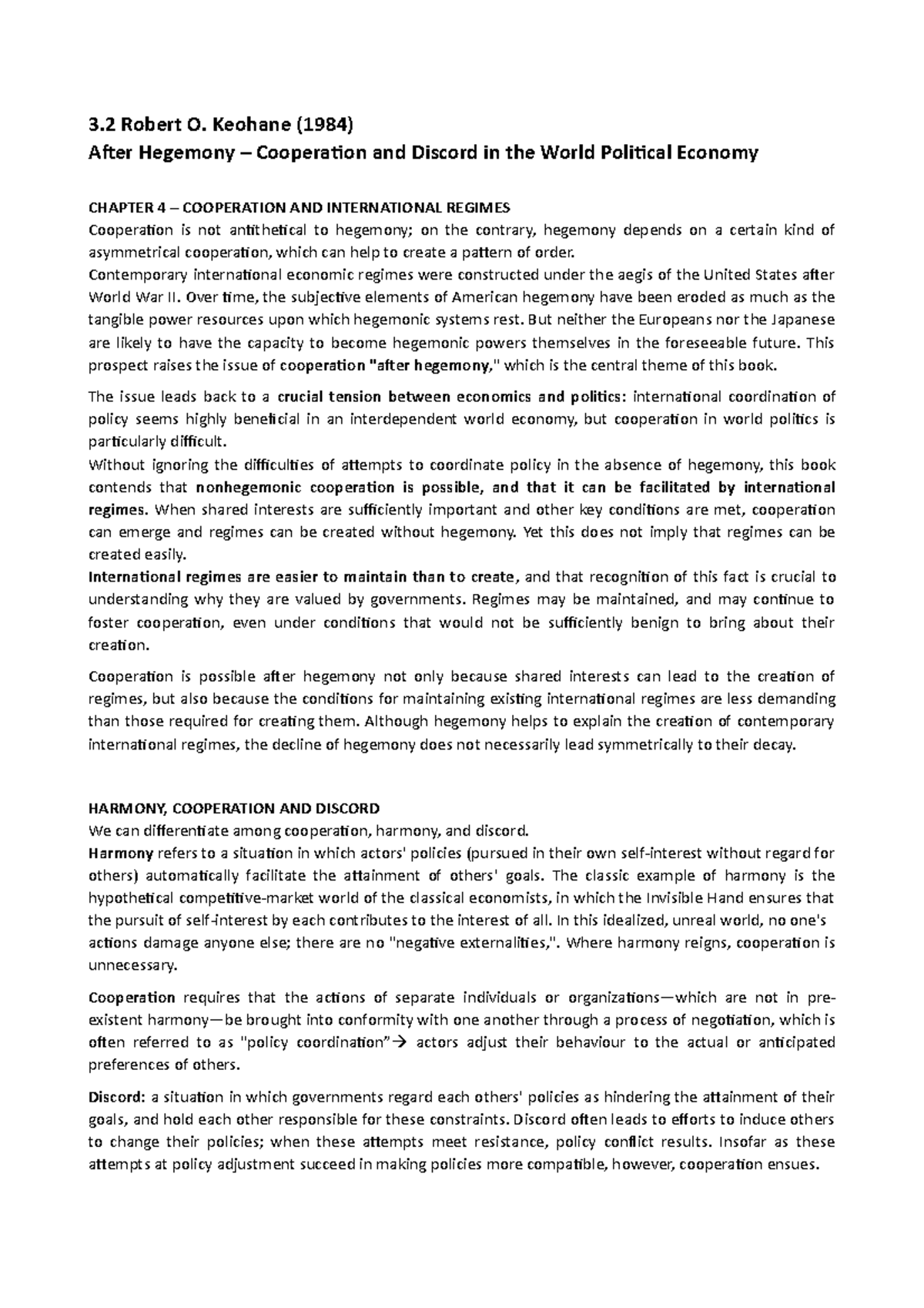 Keohane - After hegemony(Cooperation and Int regimes) - 3 Robert O ...