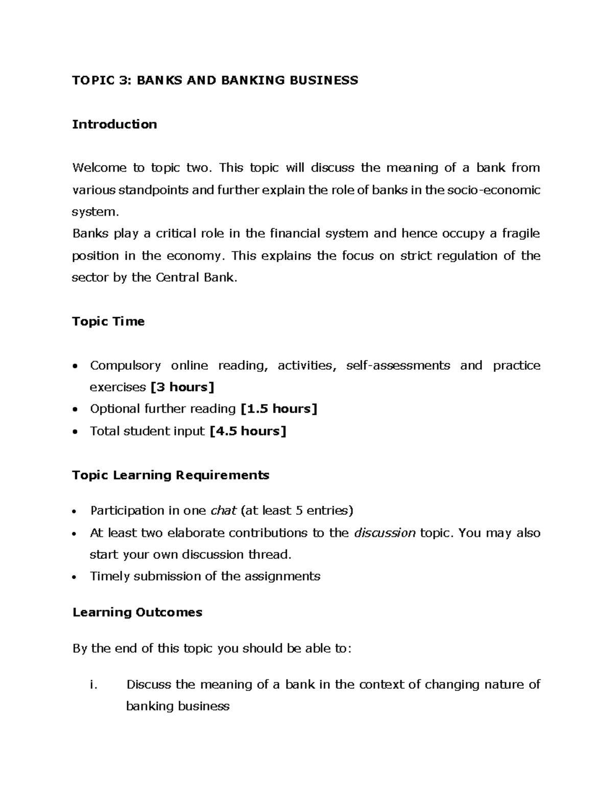 Topic 3 TOPIC 3 BANKS AND BANKING BUSINESS Introduction to