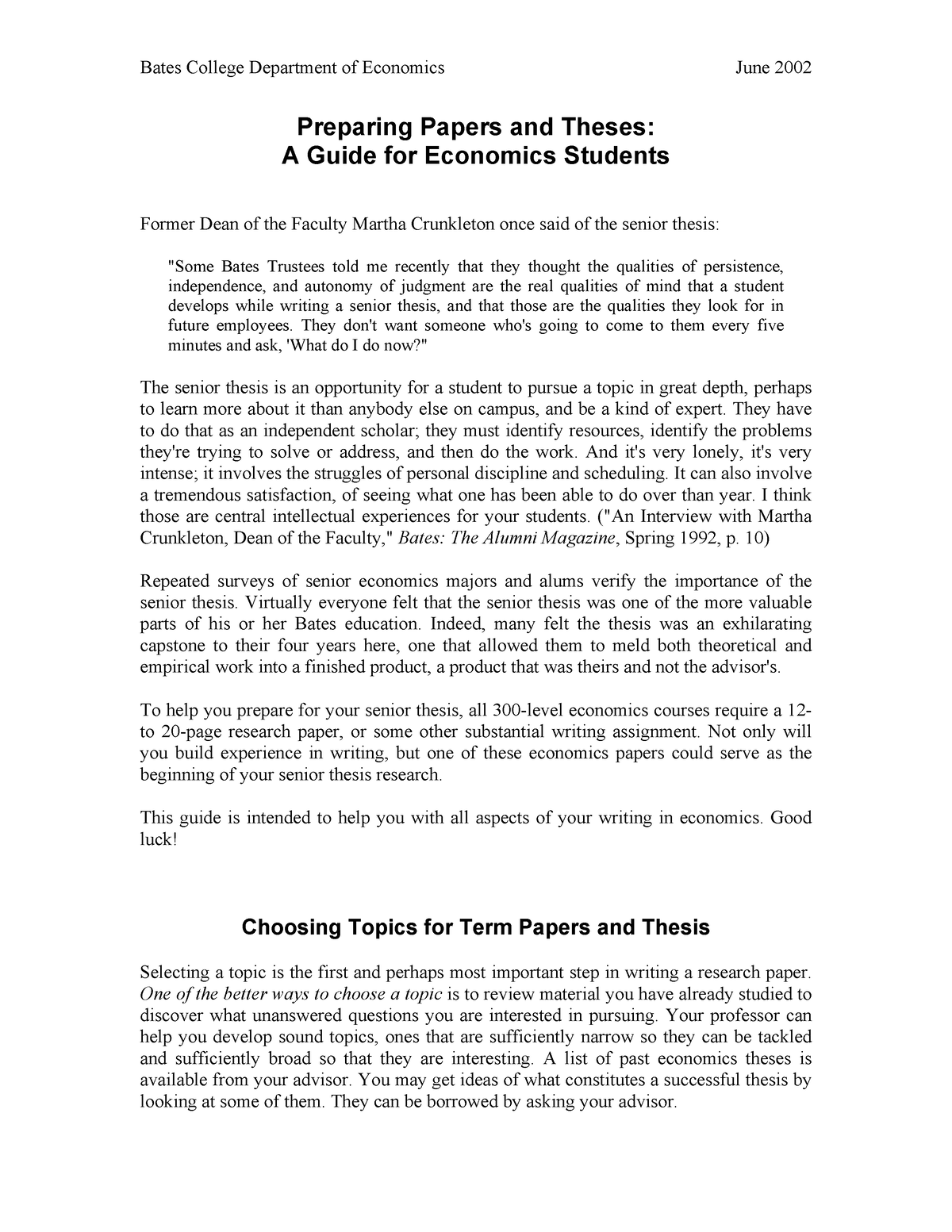 thesis for economics students