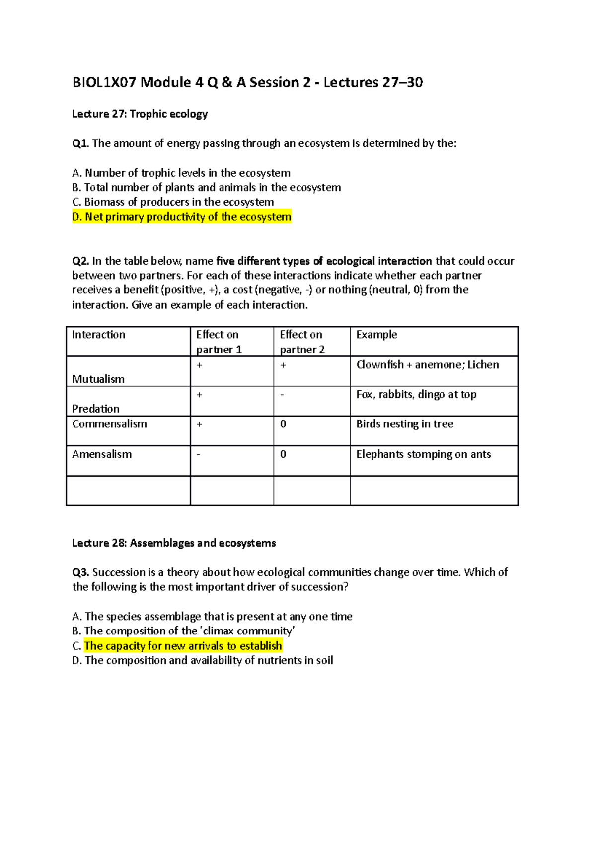 Module 4 Lec 27-30 Revision - BIOL1X07 Module 4 Q & A Session 2 ...