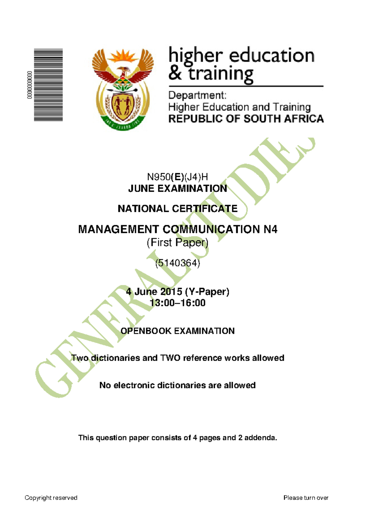 Man. Comms. Paper 1 N4 Y-Paper Jun 2015 - N950(E)(J4)H JUNE EXAMINATION ...