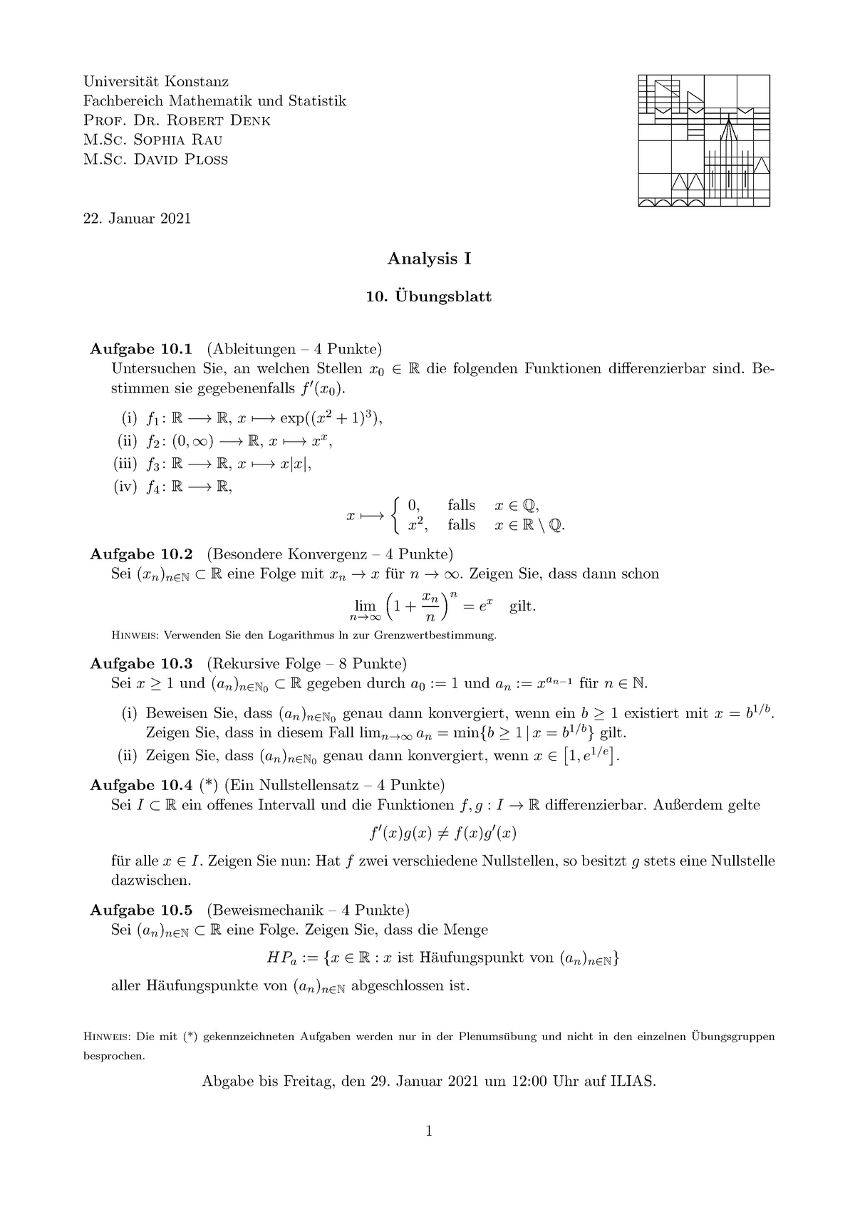 10. Ubungsblatt Analysis I - Universit ̈at Konstanz Fachbereich ...