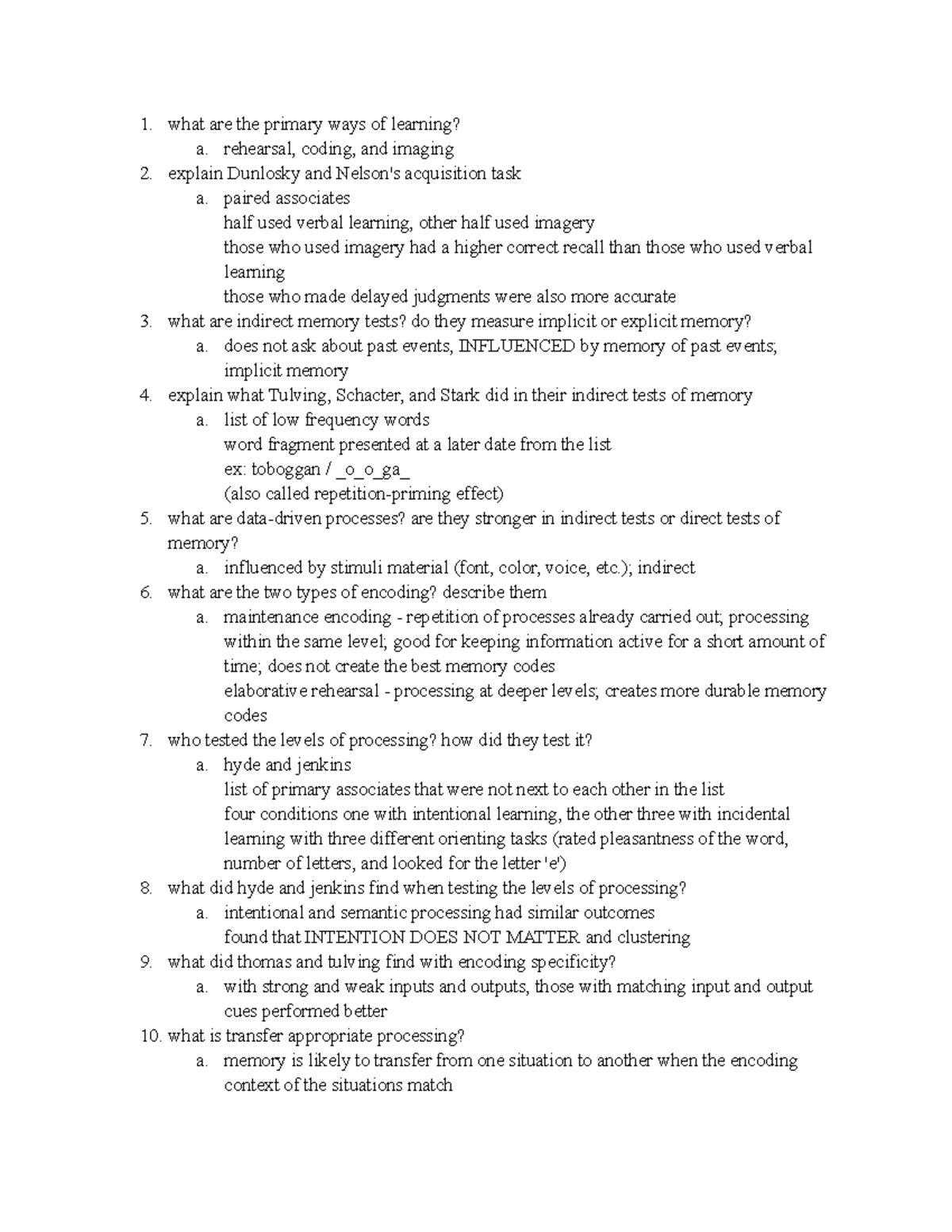 Cognition Unit 2 Exam Study Guide What Are The Primary Ways Of
