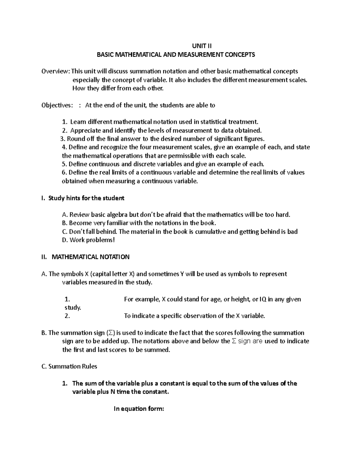 1UNIT II statistics - UNIT II BASIC MATHEMATICAL AND MEASUREMENT ...