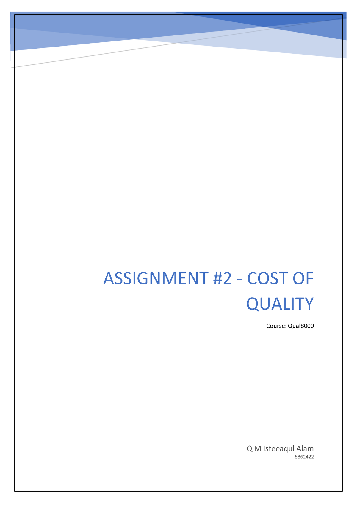 cost of quality assignment