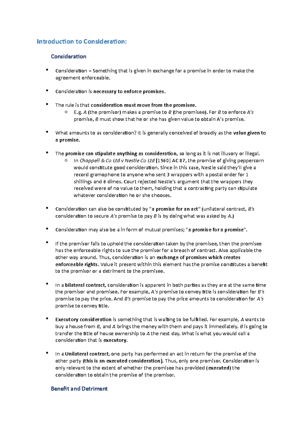 Contract Law - Quick Reads (Consideration) - LAW5002 - Monash - Studocu