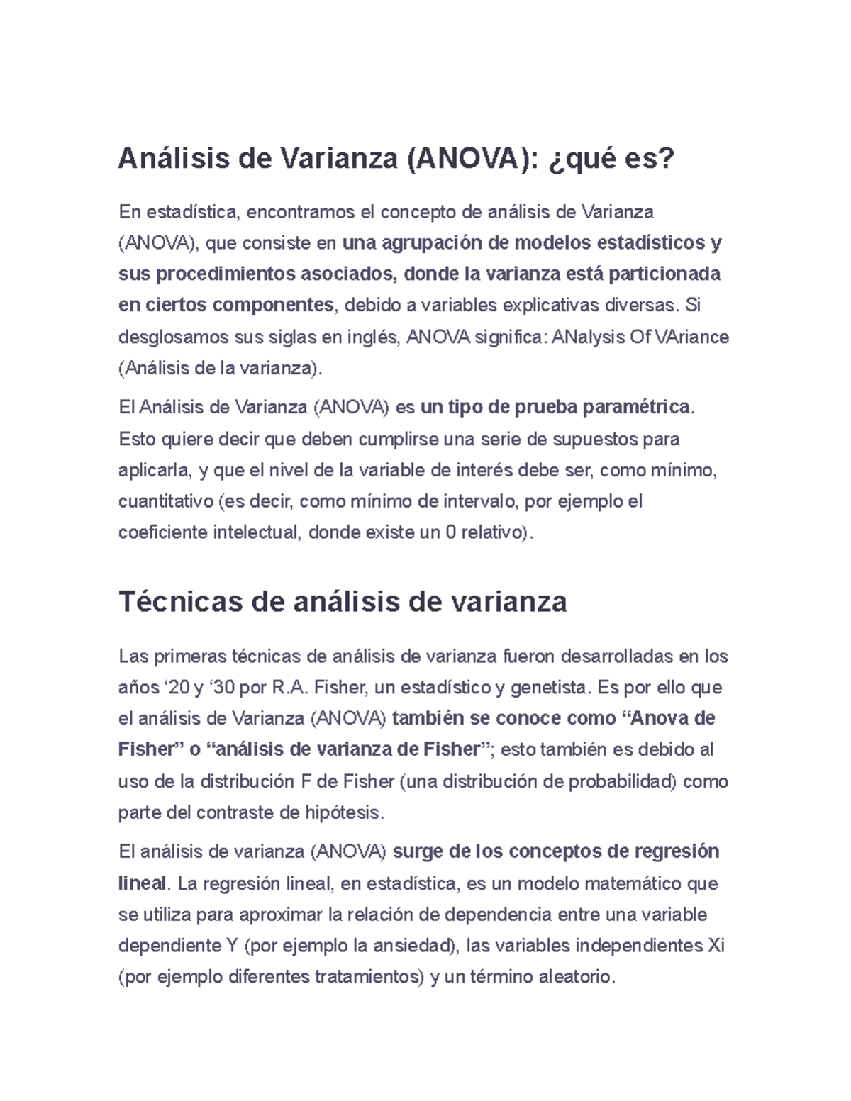 Análisis de Varianza Documento Análisis de Varianza (ANOVA) ¿qué es