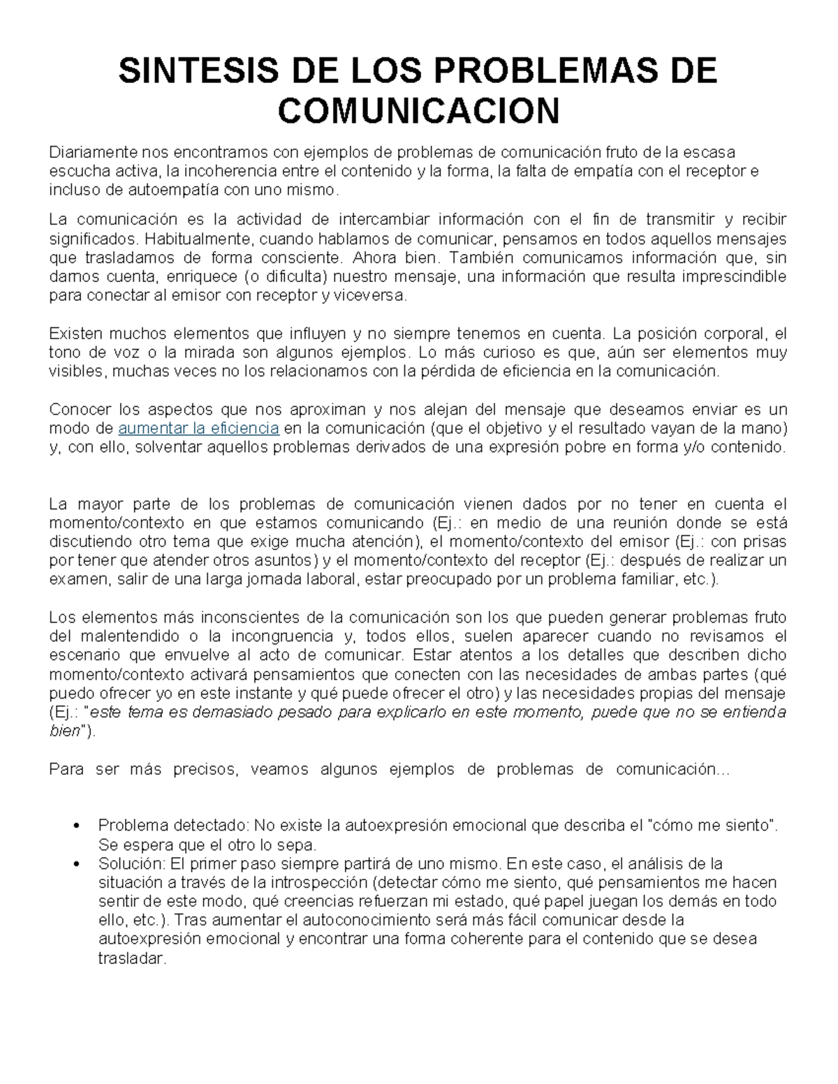 Sintesis DE LOS Problemas DE Comunicacion - SINTESIS DE LOS PROBLEMAS ...