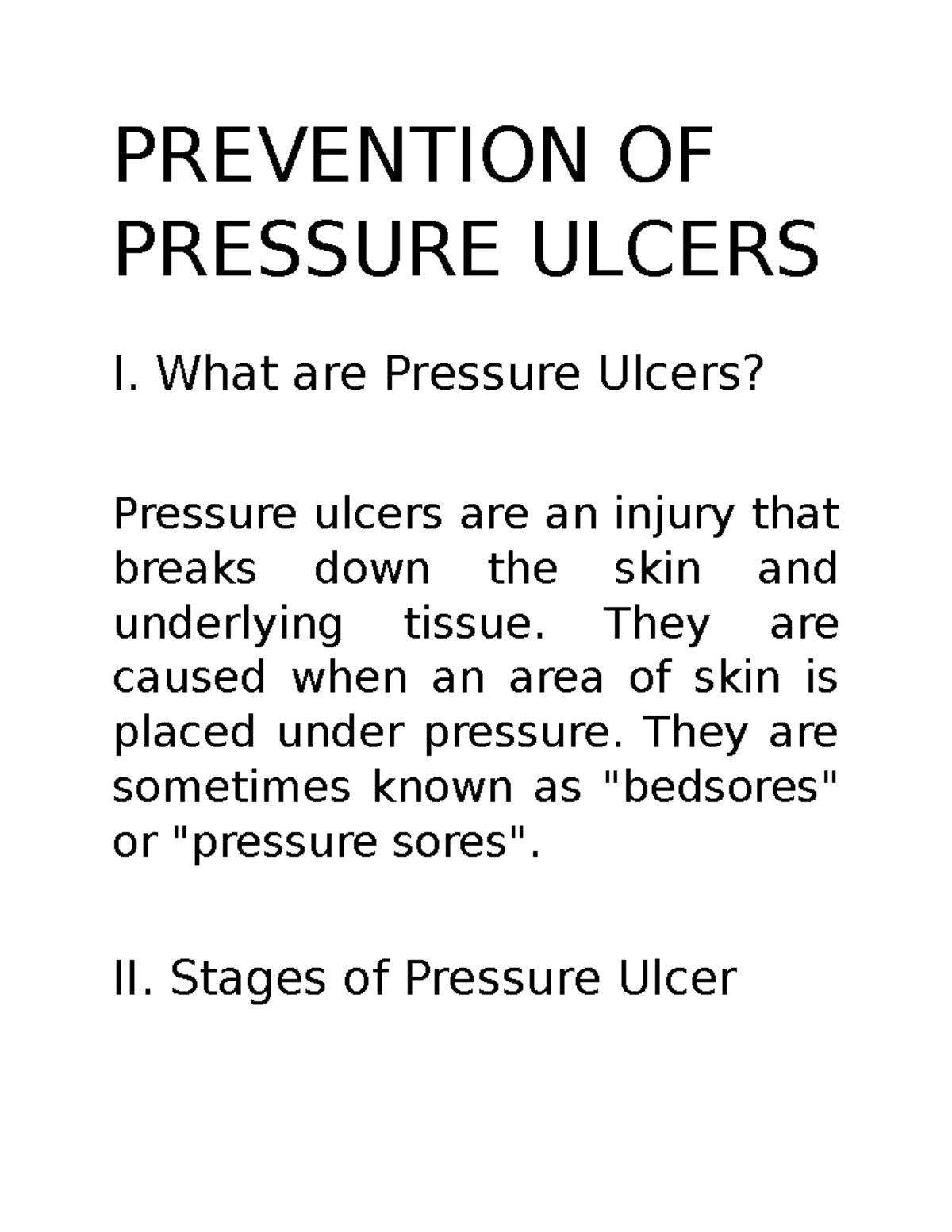 P.U More details about Pressure ulcers PREVENTION OF PRESSURE