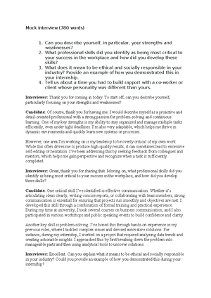 Mock interview Reflection - Mock interview (780 words) Can you describe ...
