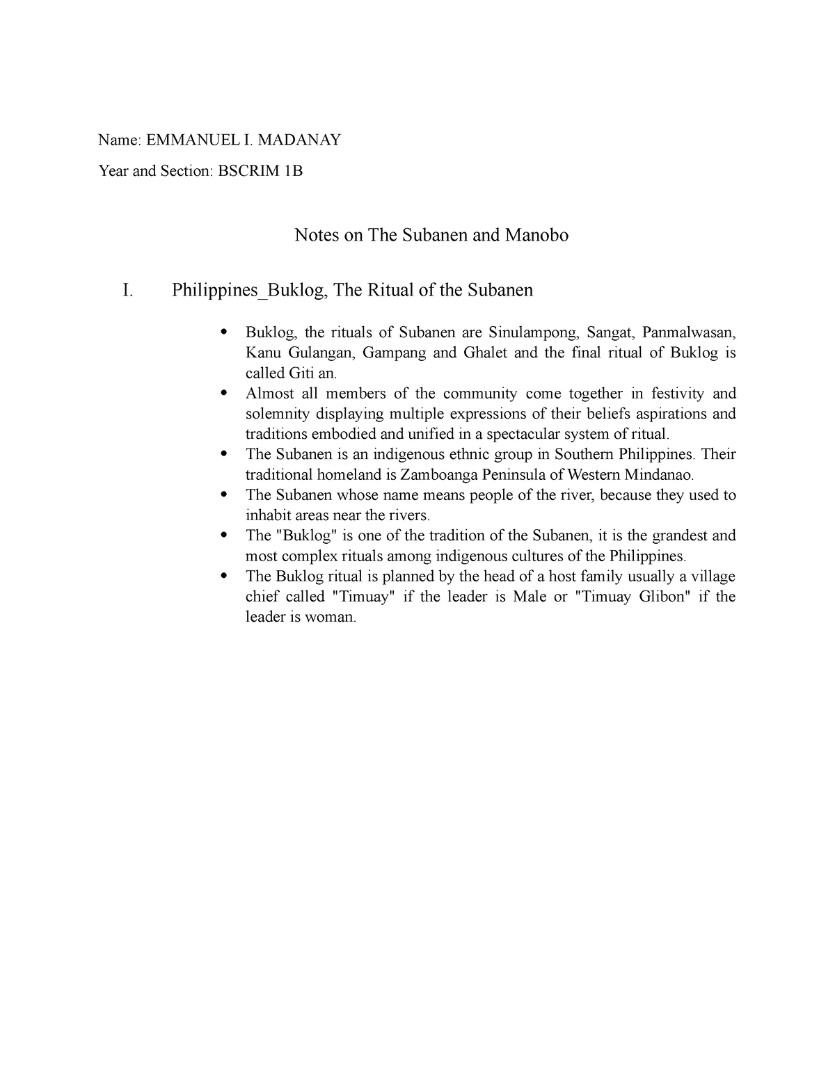 Philippine Indigenous - Name: EMMANUEL I. MADANAY Year And Section ...