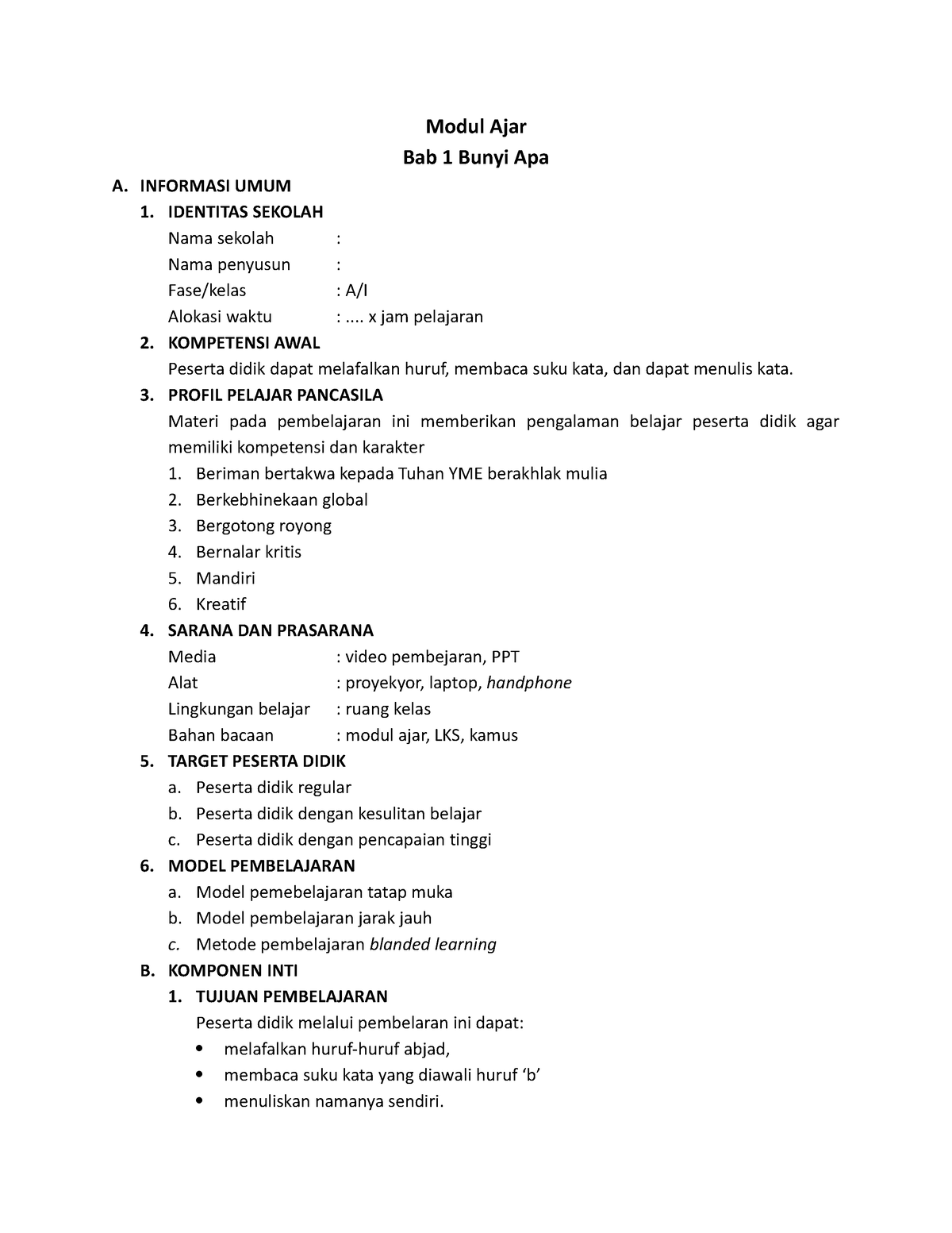 Modul Ajar BAB 1 - Modul Ajar Bab 1 Bunyi Apa A. INFORMASI UMUM 1 ...