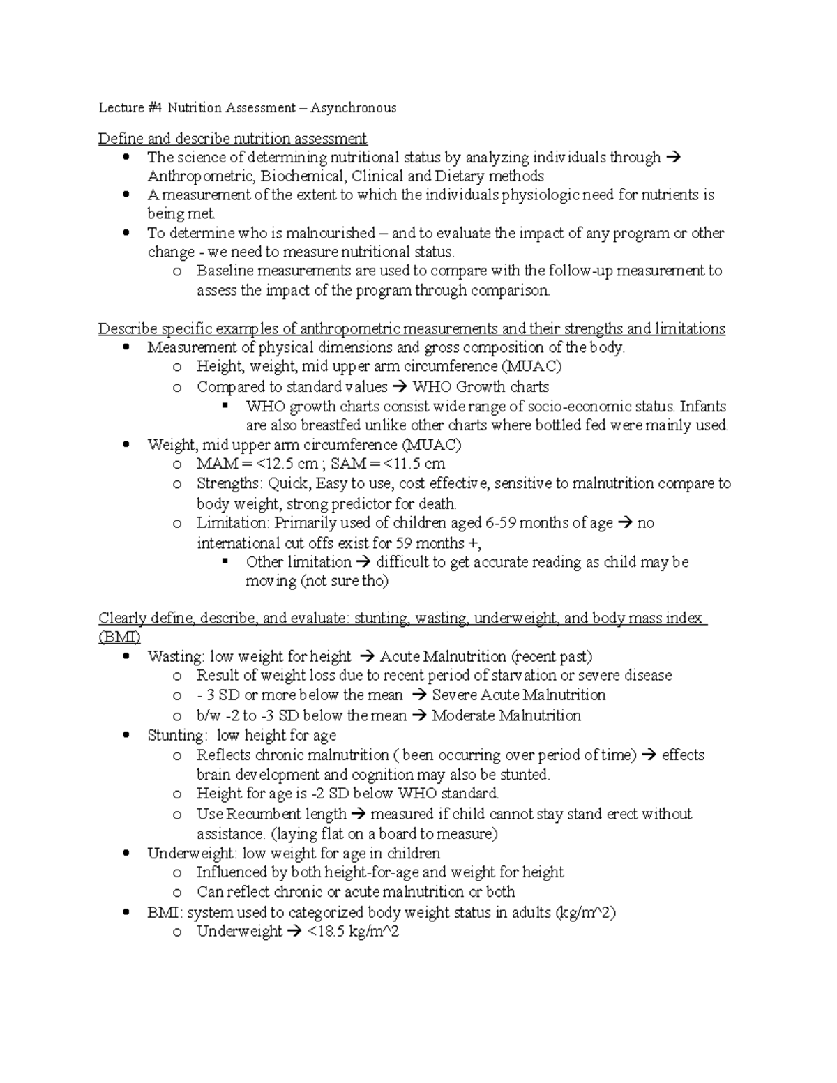 Lecture 4 Notes Nutrition Assessment - Lecture #4 Nutrition Assessment ...