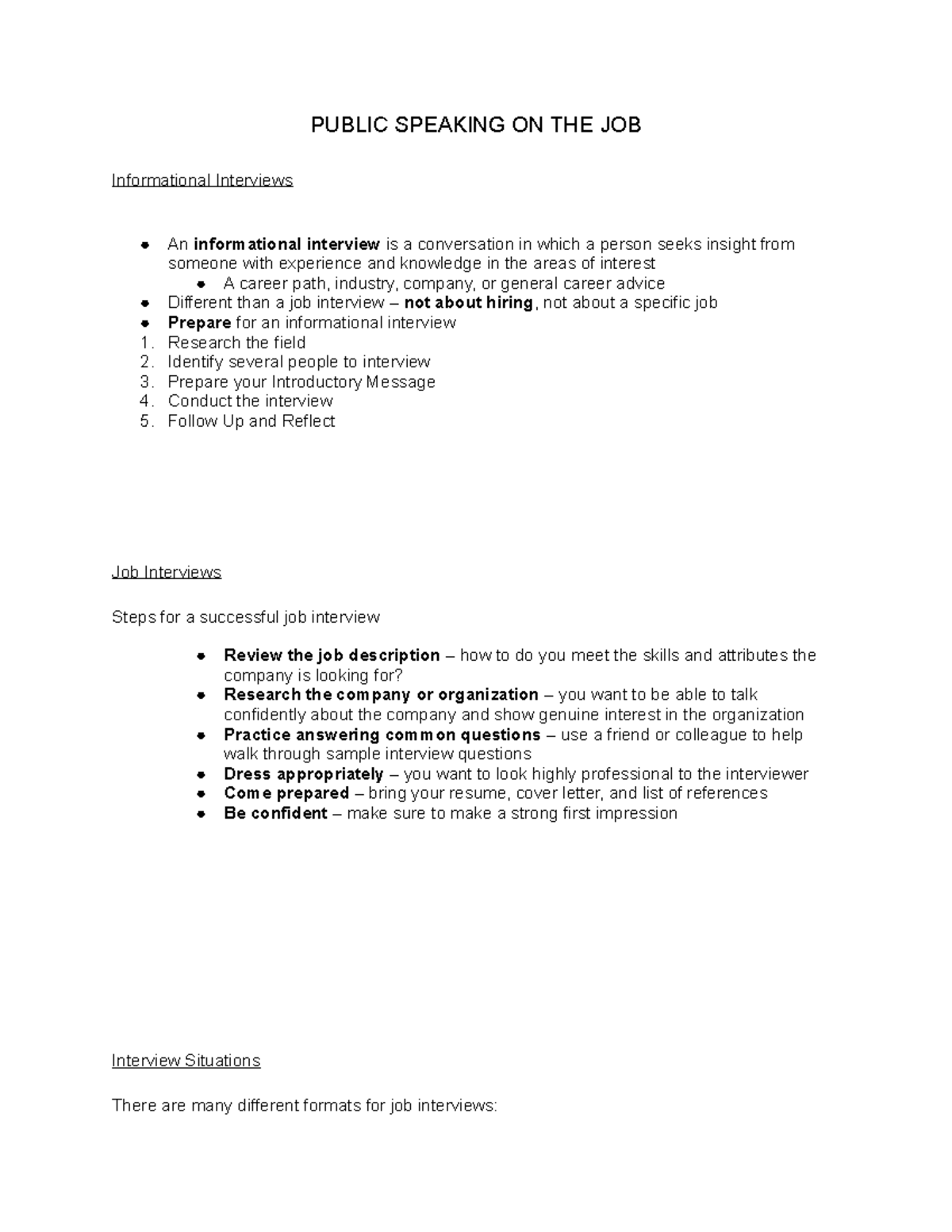 CST 100 Public Speaking on the Job Notes Part 1 PUBLIC SPEAKING ON