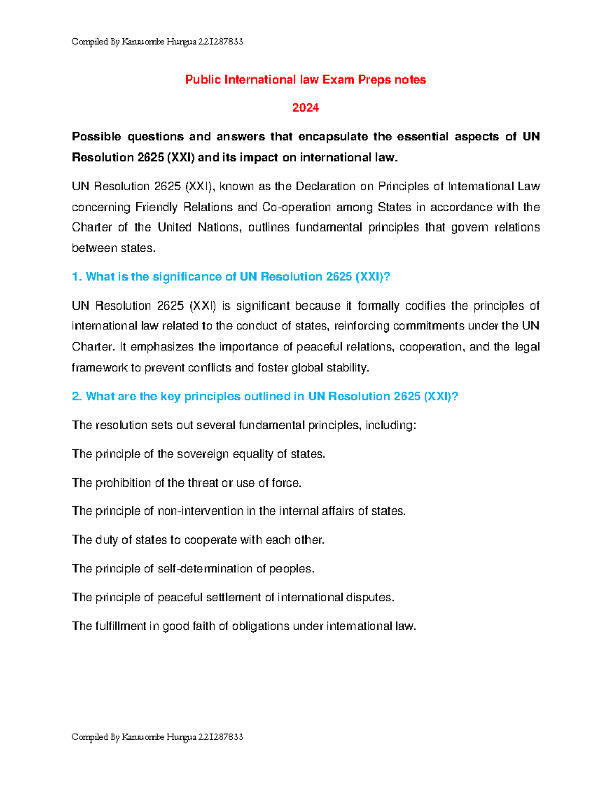 Public International law Exam Preps notes - Public International law ...