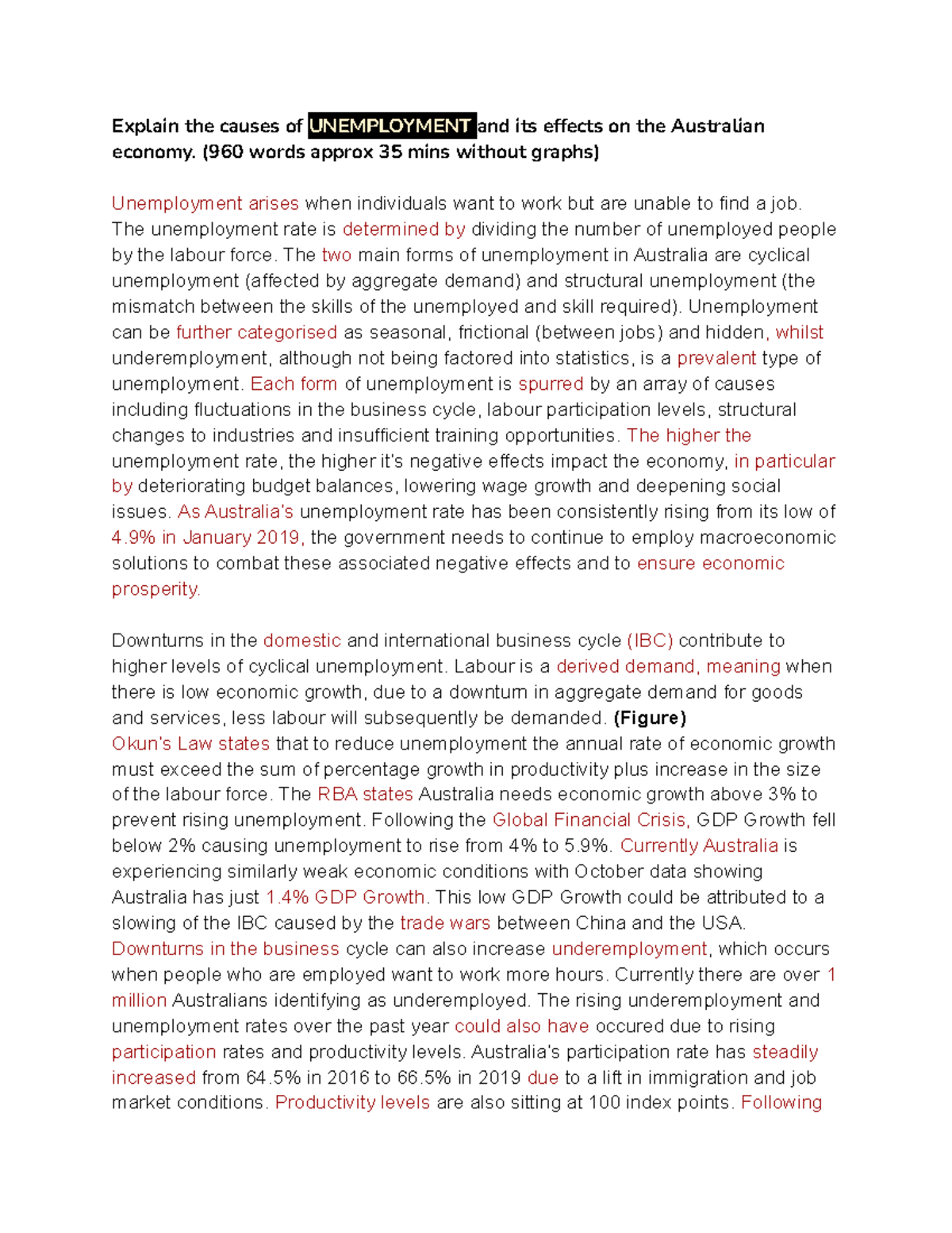 economics essay unemployment rate