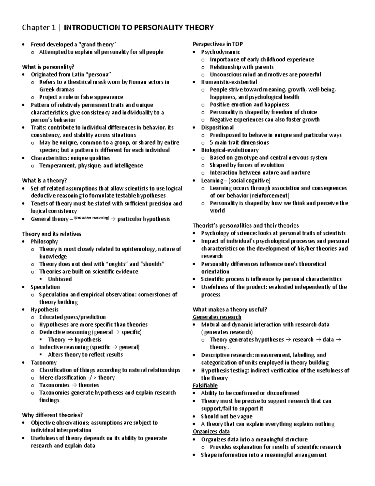 Feist Theories of Personality Chapter 1 - Chapter 1 INTRODUCTION TO ...