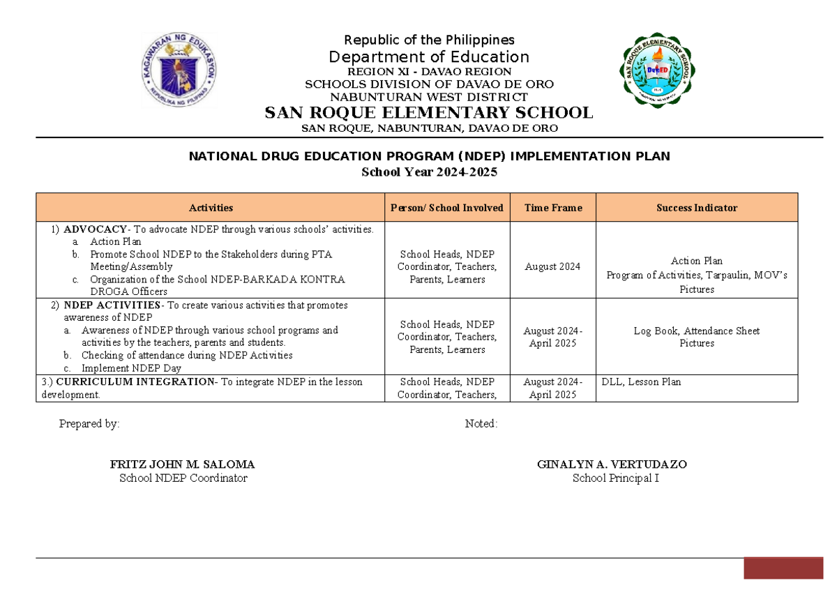 NDEP action plan - 2024-2025 - Republic of the Philippines Department ...