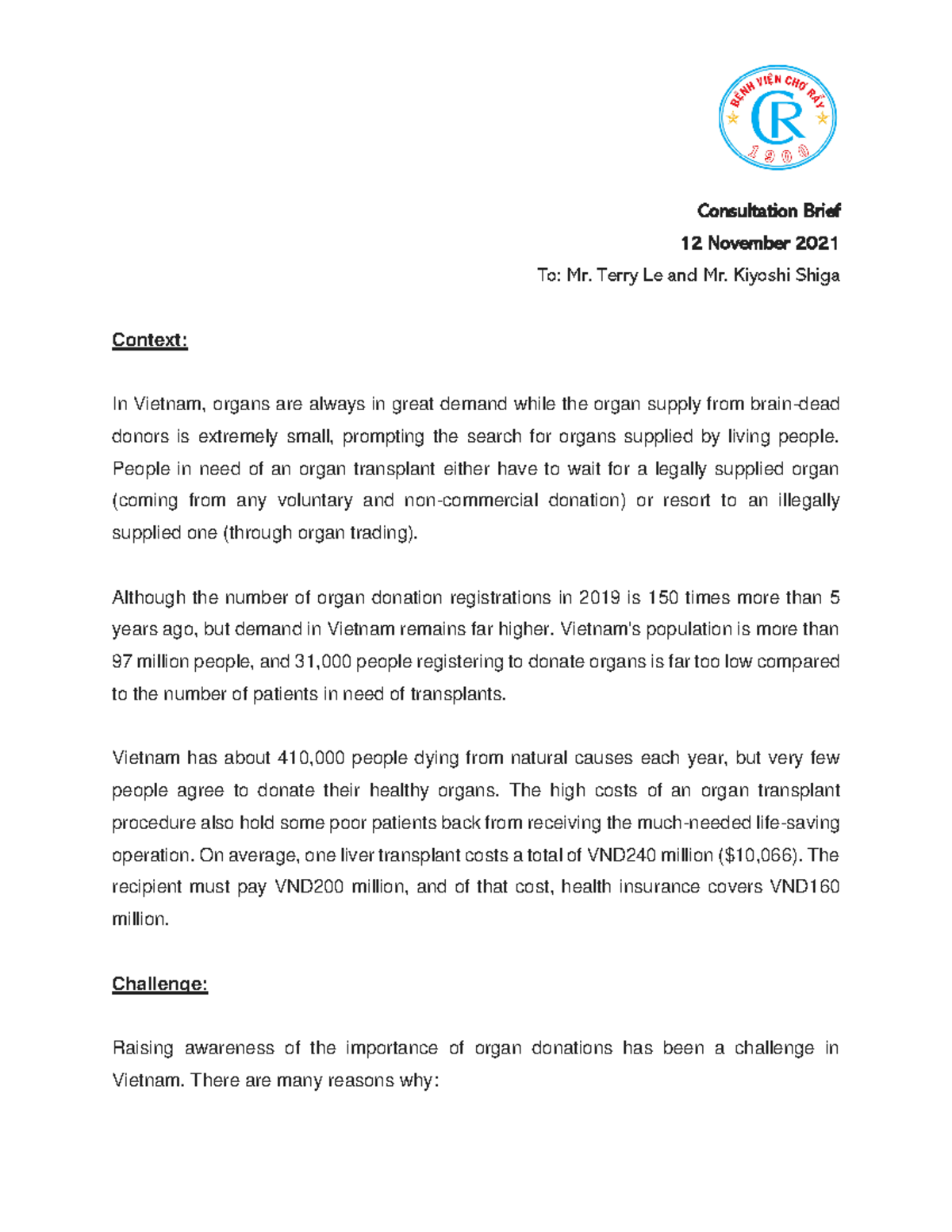 Assignment 2 - Group Project - Consultation Brief 12 November 2021 To ...