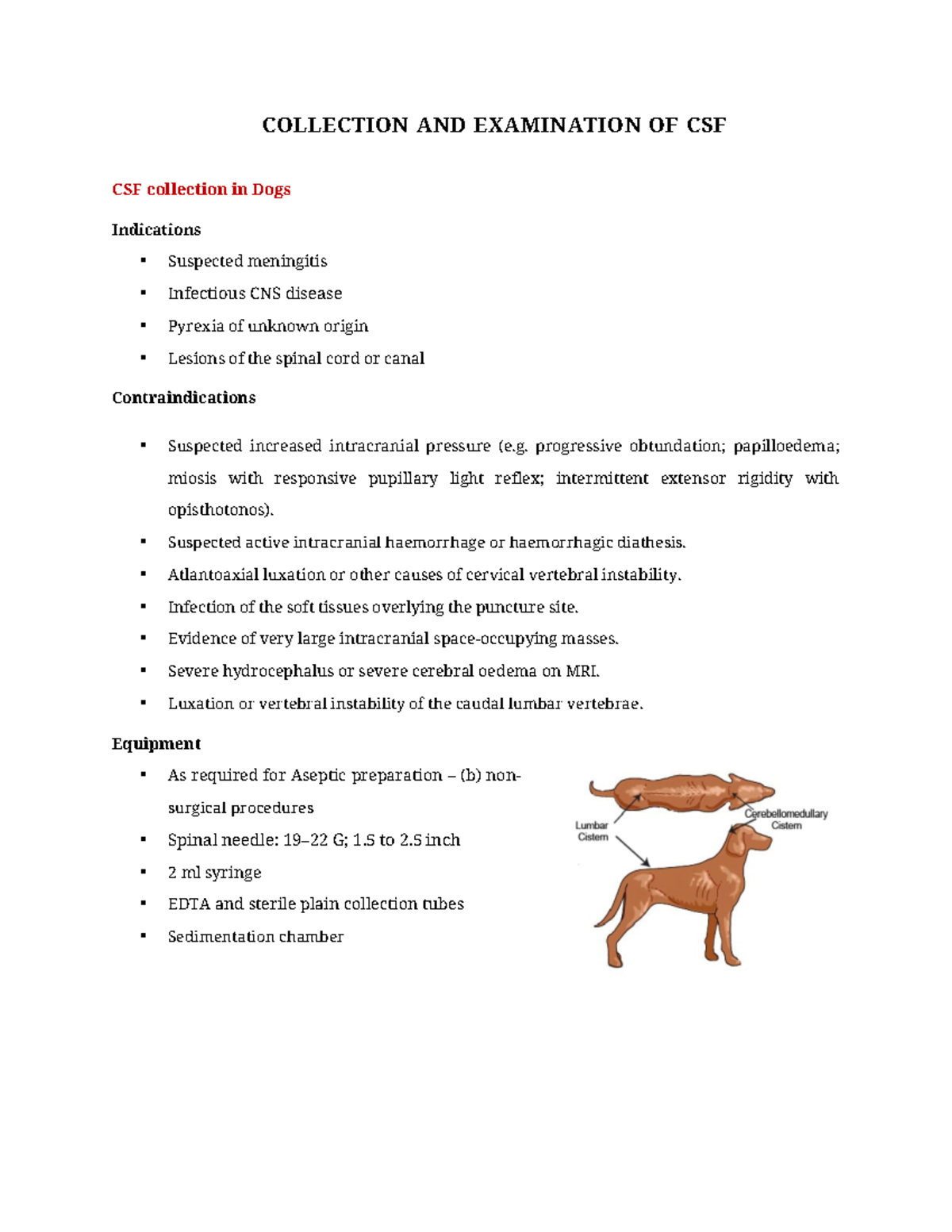 Collection and examination of CSF COLLECTION AND EXAMINATION OF CSF