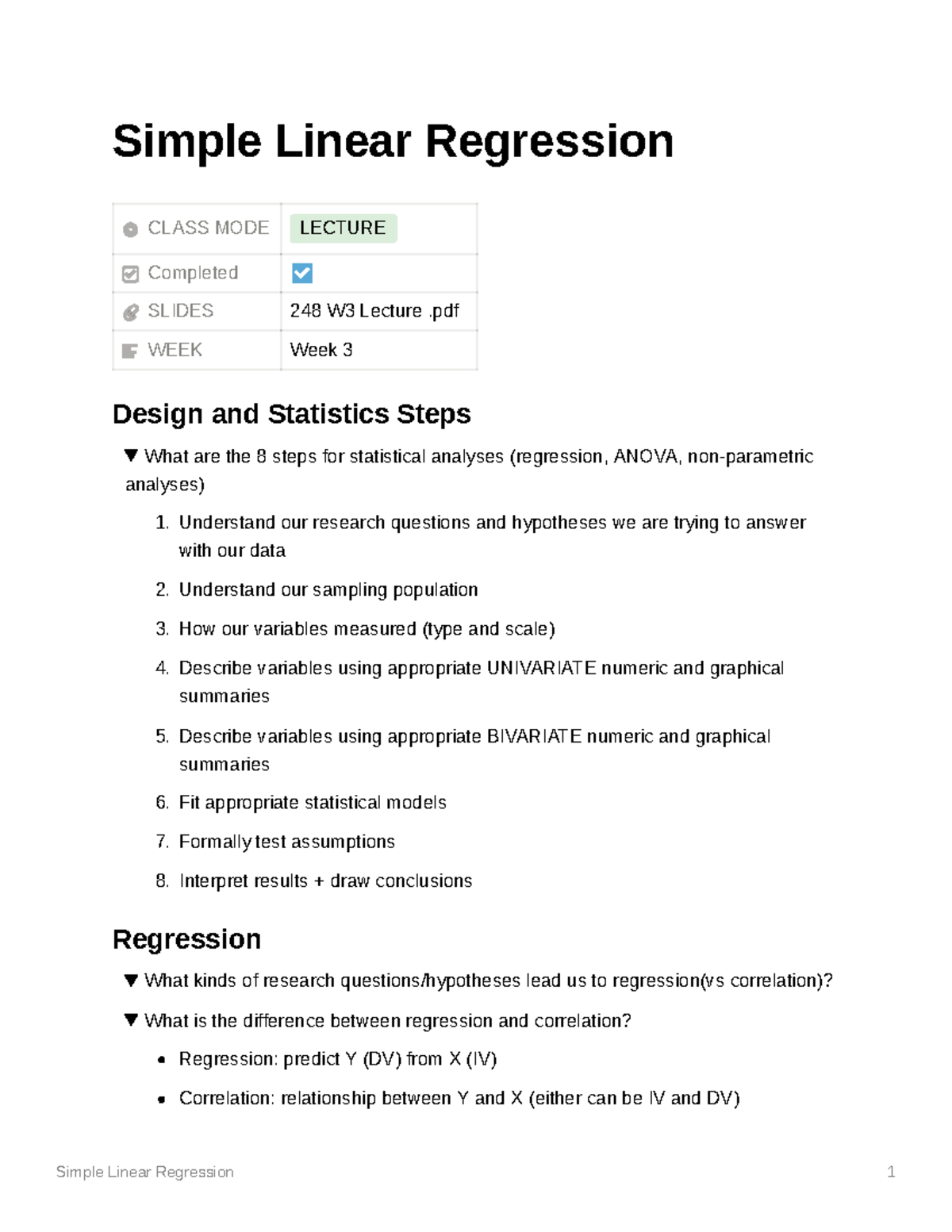 PSYU2248 W3 Lecture Notes - Simple Linear Regression CLASS MODE LECTURE ...