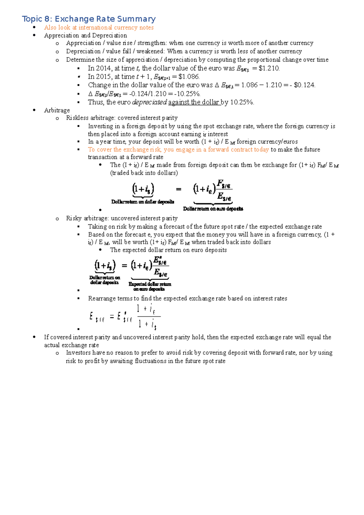 International Economics Topic 8 Notes - Topic 8: Exchange Rate Summary ...