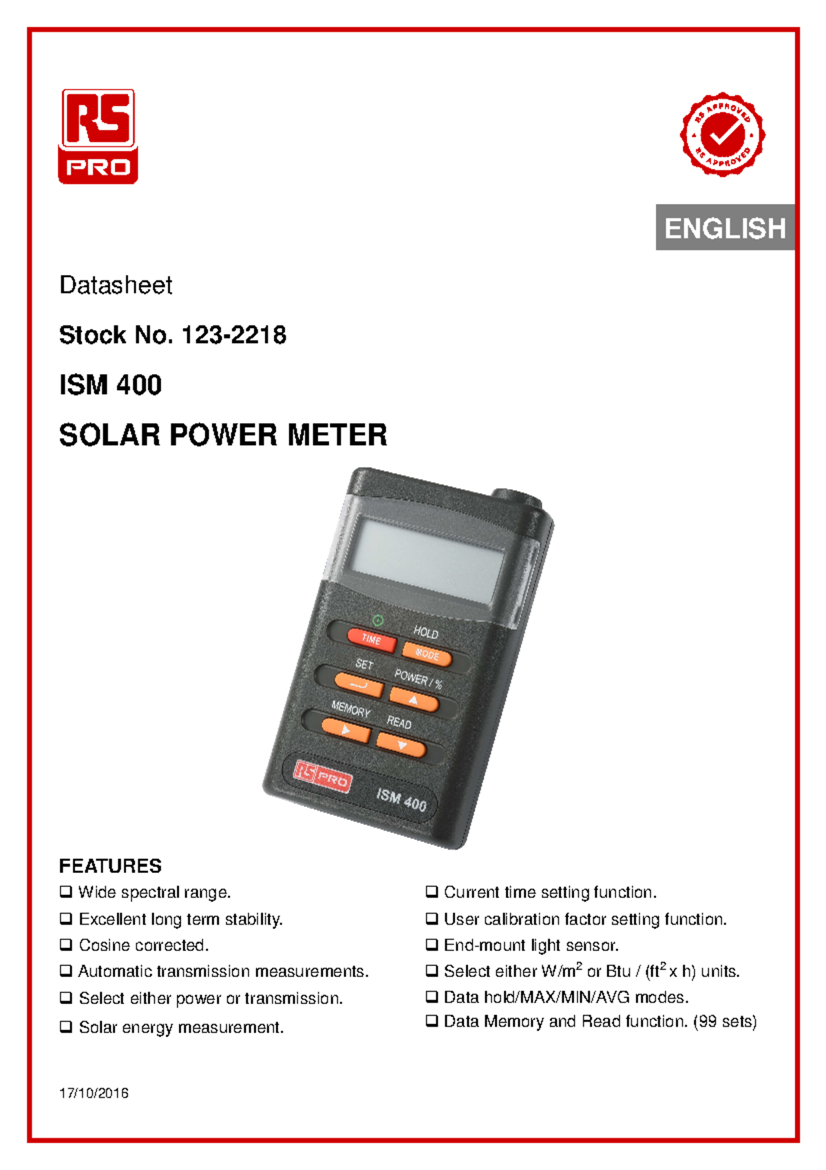 0900766 b8156e2b5 - Instrument - 17/10/ Datasheet Stock No. 123- ISM ...