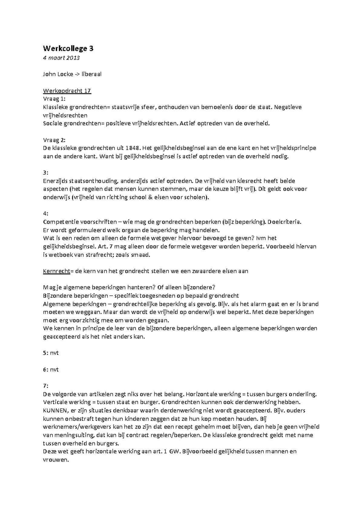 Staatsrecht 1B: Werkgroep 3, Uitwerkingen - Werkcollege 3 4 Maart 2013 ...