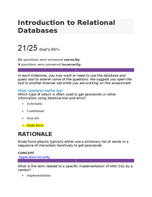 Sophia Relational Databases Unit 3 Milestone 3 - 1 19 / 21 that's 90% ...