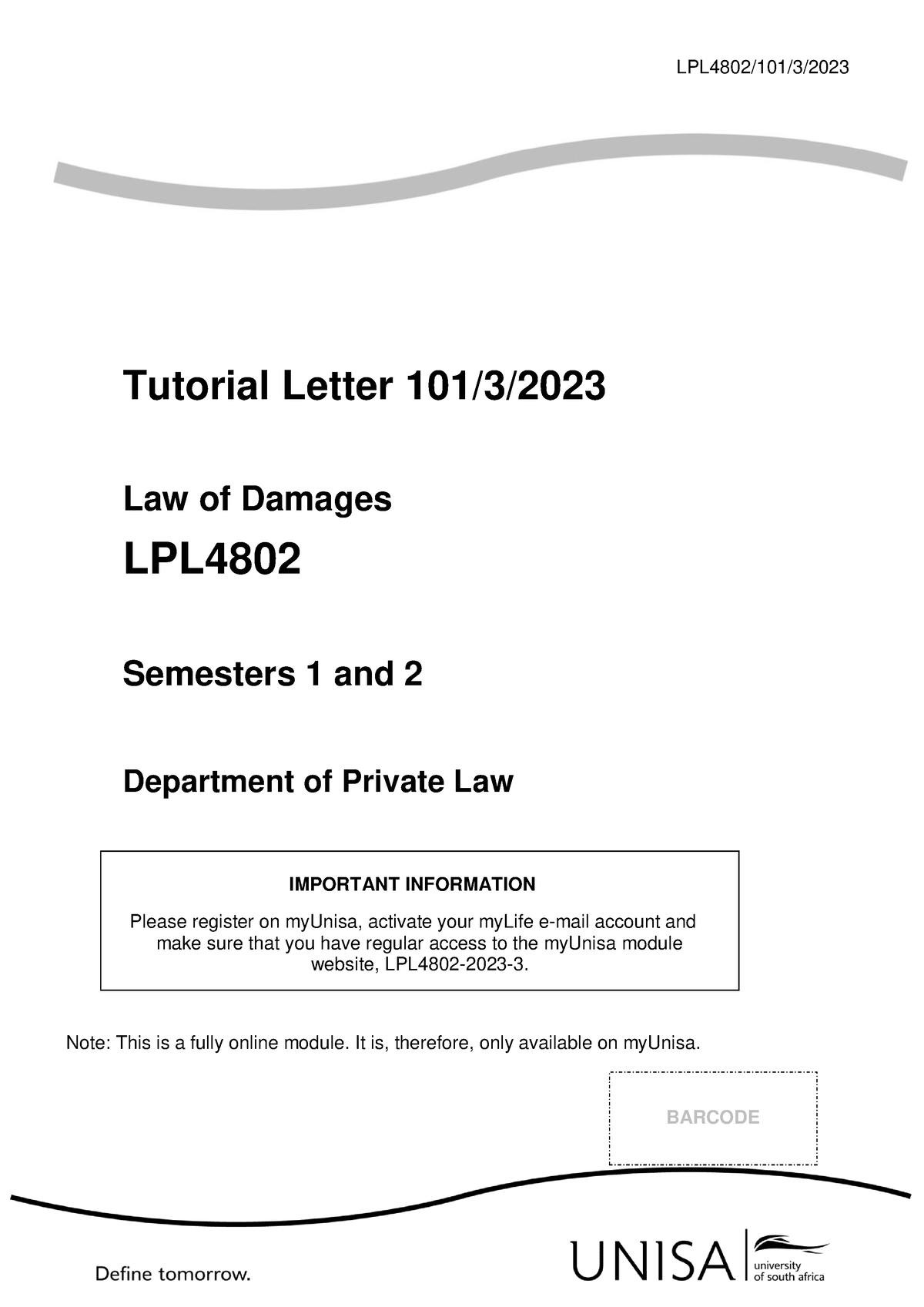 TL101 - LPL4802/101/ 3 / 2023 Tutorial Letter 101/ 3 / 2023 Law Of ...