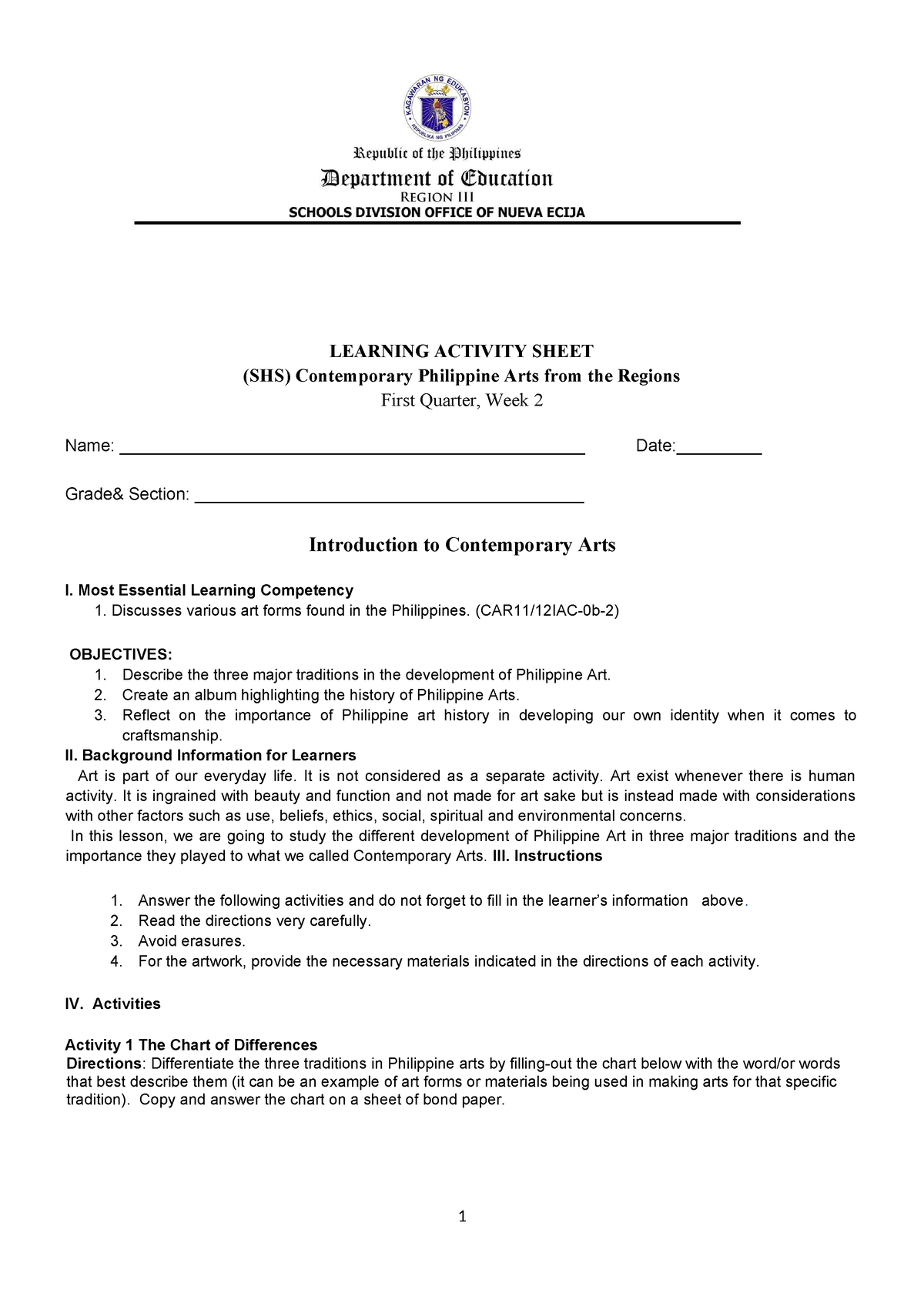 Cpar LAS Week 2 - LEARNING ACTIVITY SHEET (SHS) Contemporary Philippine ...