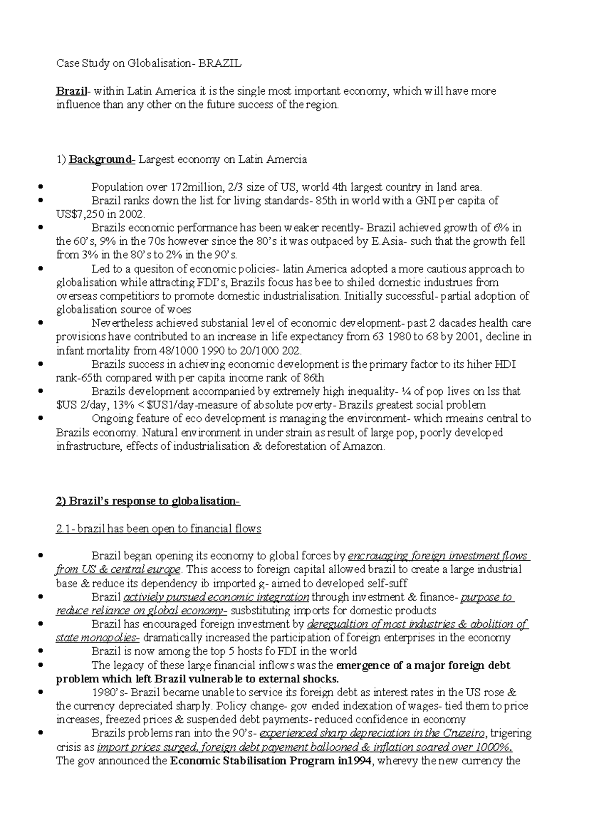 2019 ECO Case Study on Globalisation Brazil Other - Case Study on ...
