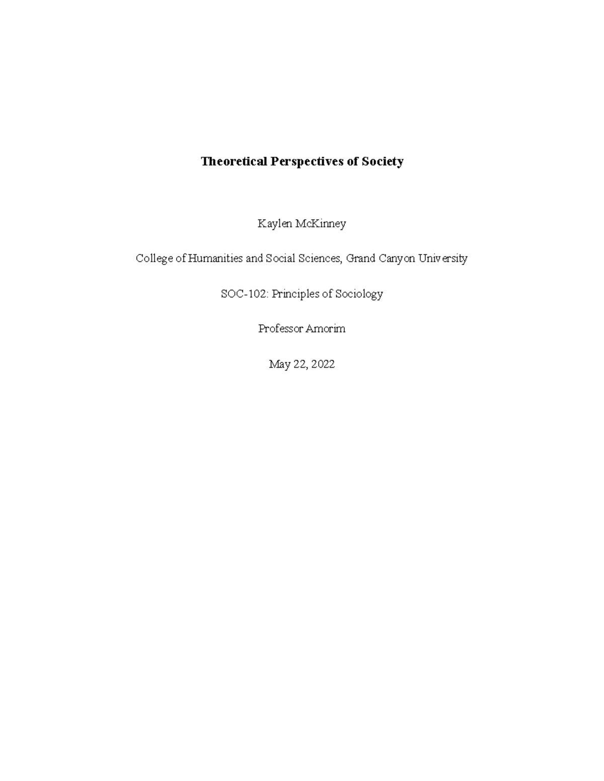 SOC102 Theorectical Perspectives - Theoretical Perspectives Of Society ...